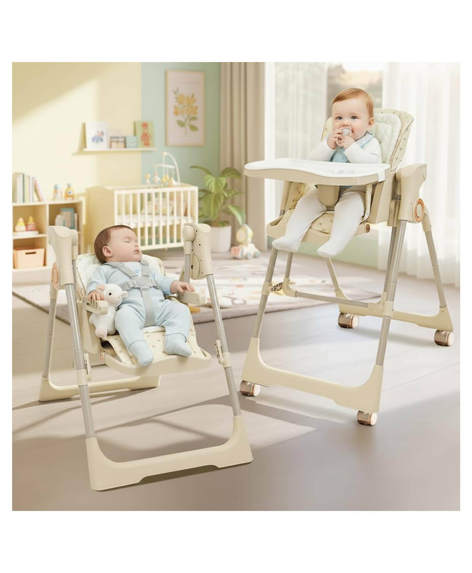 StarAndDaisy Convertible Baby Highchair with Automatic Swing Cradle - Beige-image-40