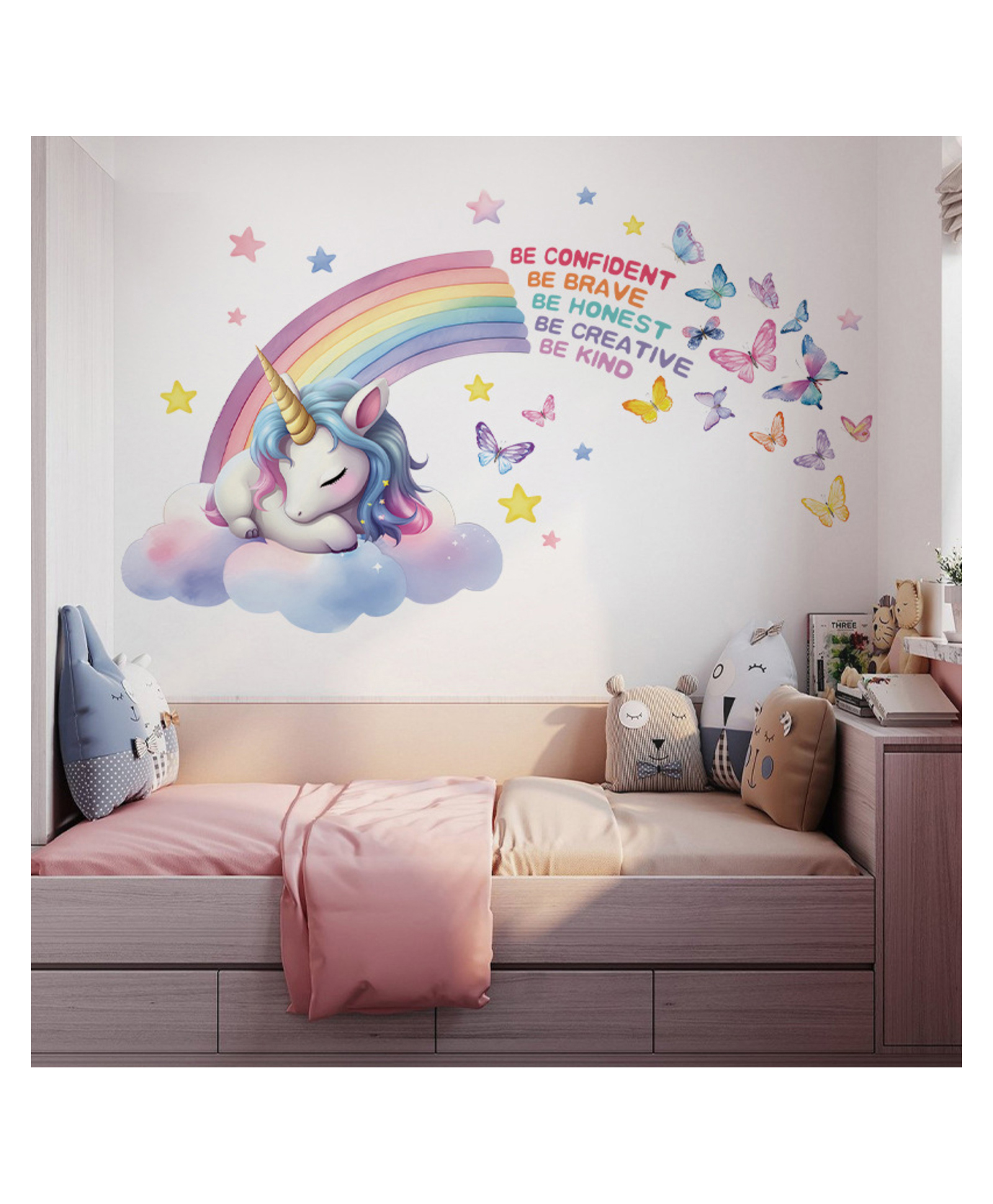 JAAMSO ROYALS Unicorn Wall Art Rainbow Wall Decals Waterproof Unicorn Wall Stickers with Star Cloud Peel & Stick Rainbow Stickers (30CM x 90 CM)-image-49