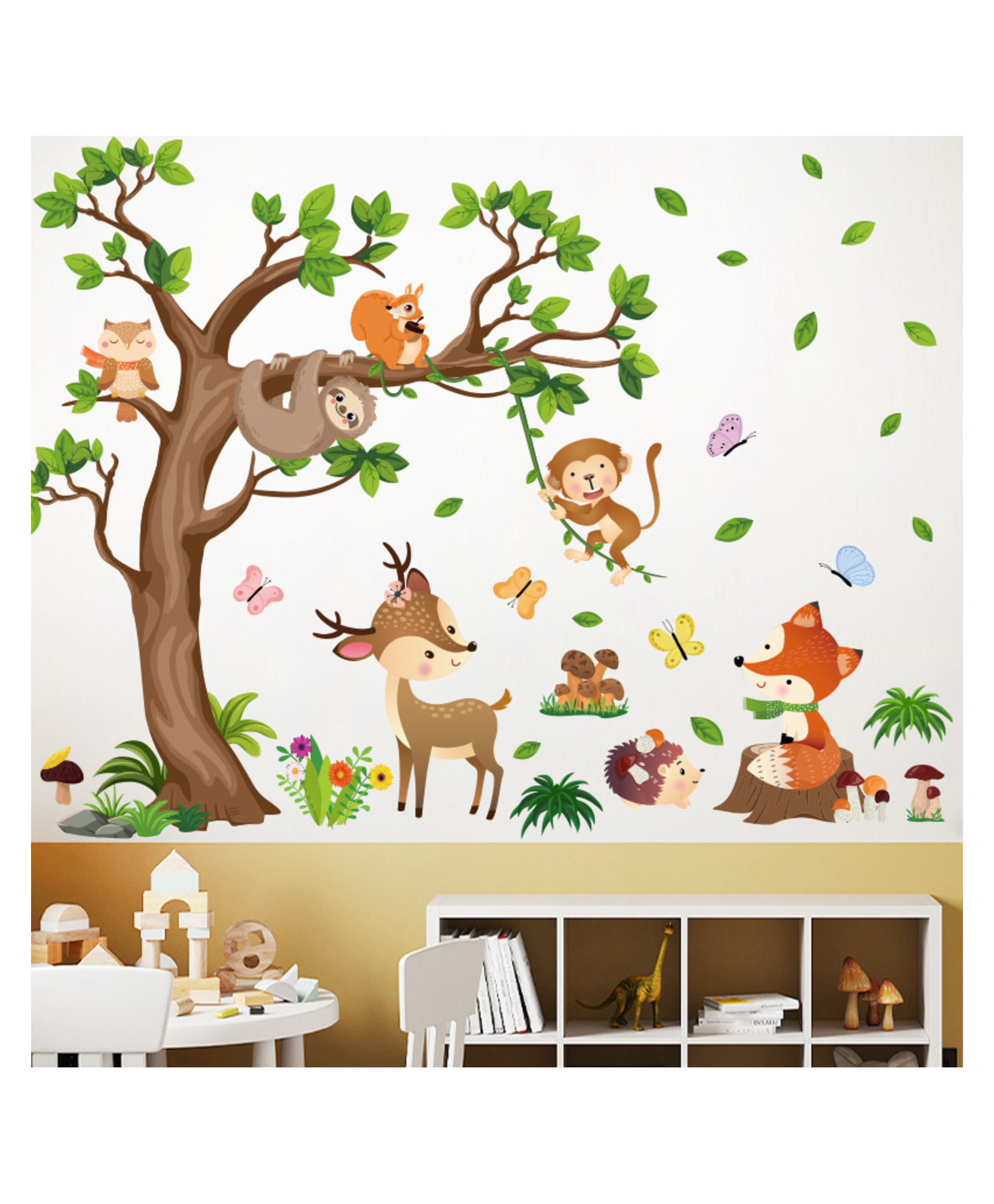 JAAMSO ROYALS Cute Monkey Elephant Giraffe Cartoon Animals Wall Decals Removable Tree Wall Stickers (30CM x 90 CM)-image-12
