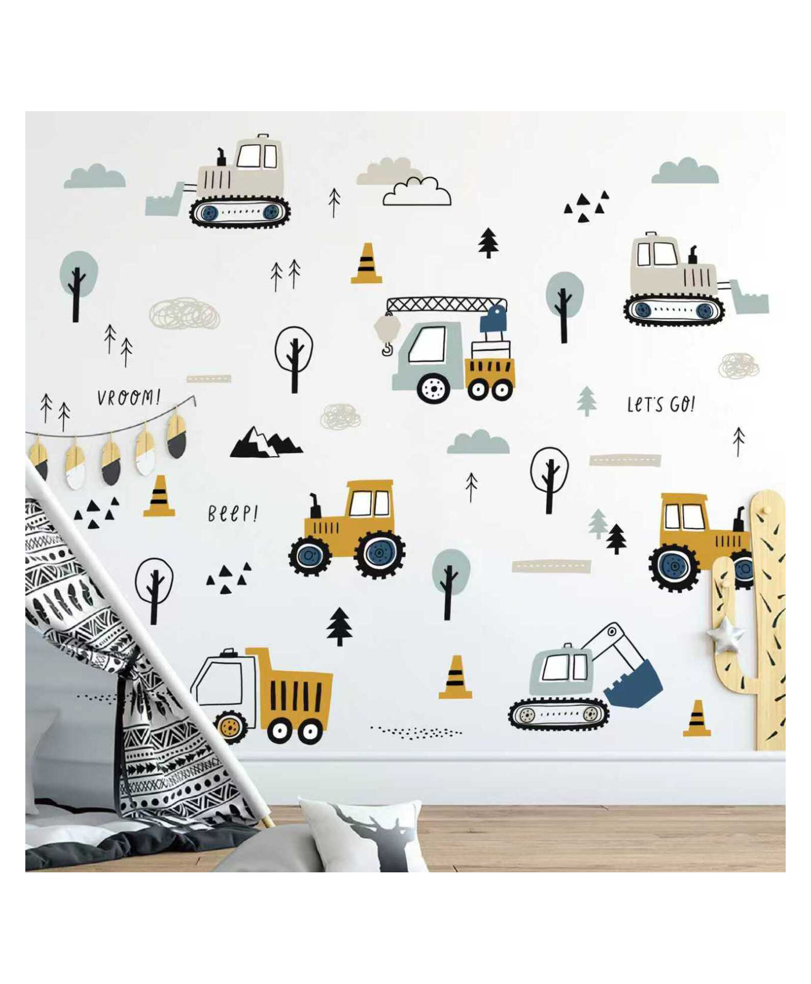 JAAMSO ROYALS Cartoon Engineering Car Crane Excavator Wall Sticker for Boys Room Children's Room Decoration (30 CM X 60 CM )-picture-0