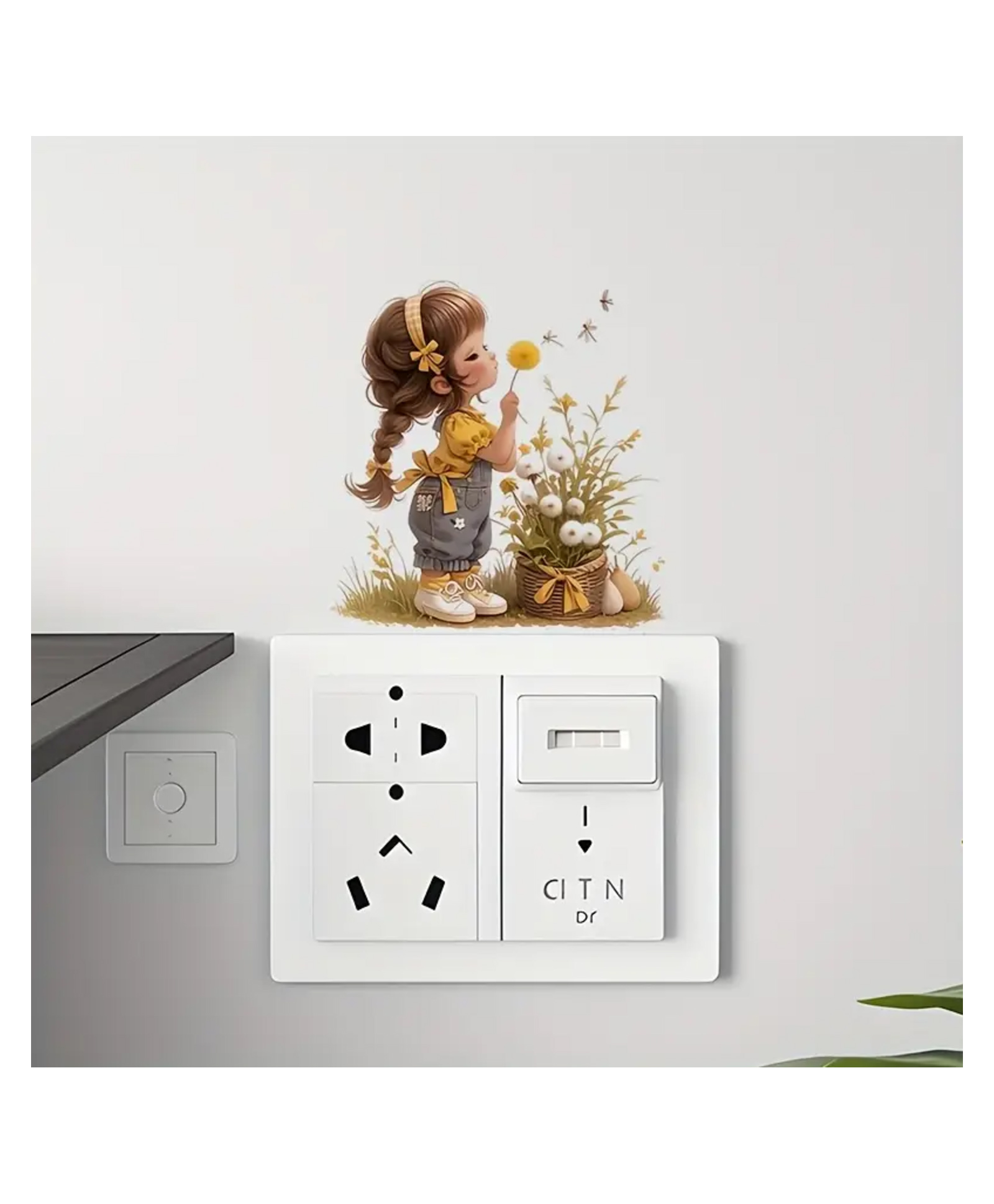 JAAMSO ROYALS Cute small girl with sunflower in a hand Light Switch Sticker, Plastic Animal Print Decal for Home Bedroom Porch Decor, Mini Small Switch Decoration (10 CM X 10 CM)-picture-18