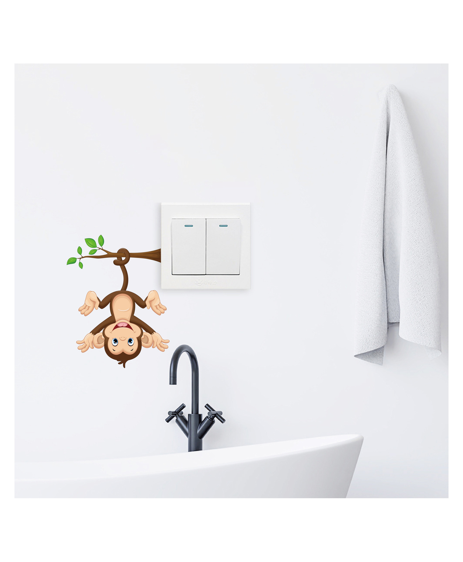 JAAMSO ROYALS Cute Hanging Monkey Light Switch Sticker, Plastic Animal Print Decal for Home Bedroom Porch Decor, Mini Small Switch Decoration (10 CM X 10 CM)-image-6