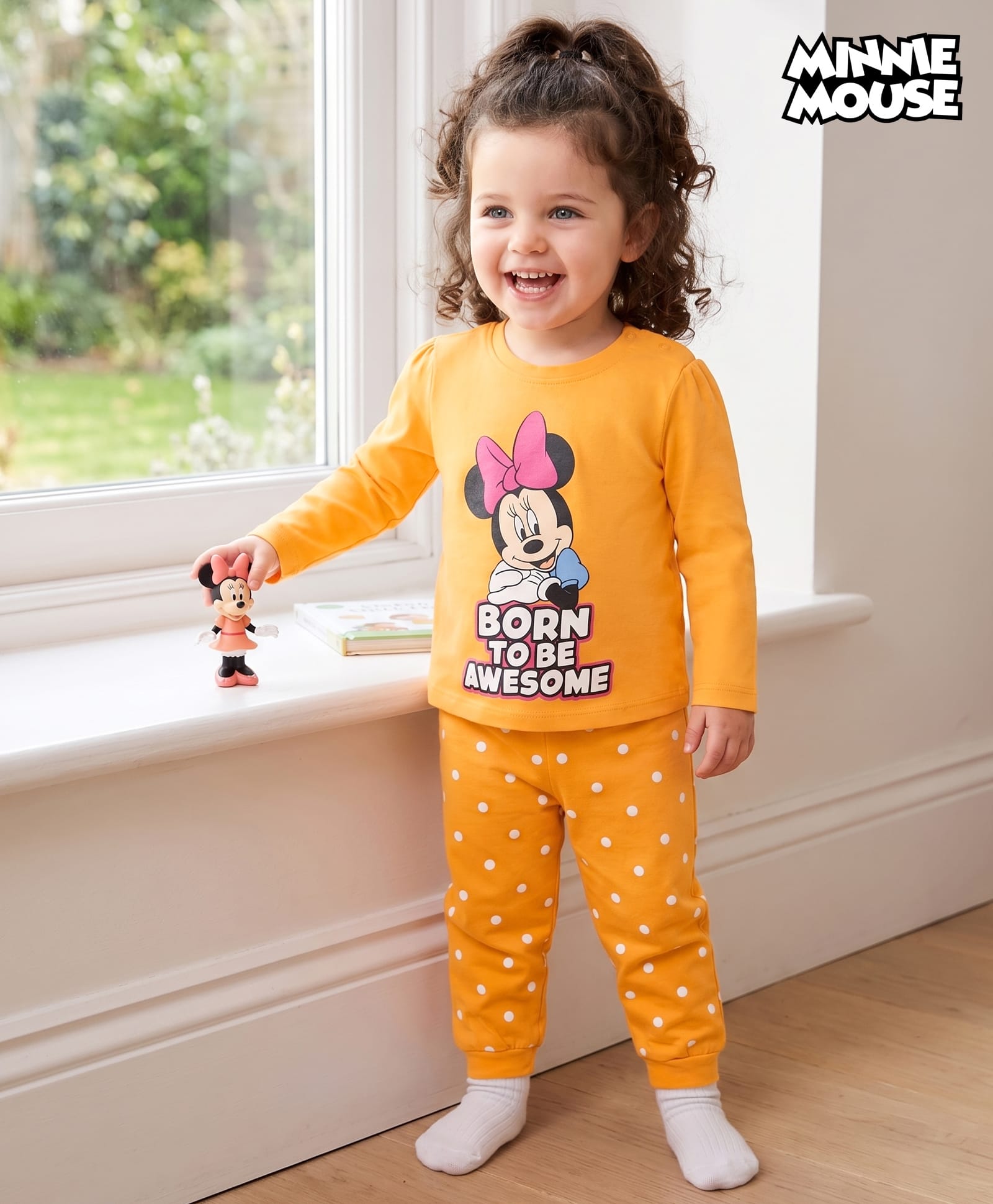 Babyhug Disney Single Jersey Knit Full Sleeves T-Shirt & Pyjama Night Suit with Minnie Mouse Graphics - Orange-image-34