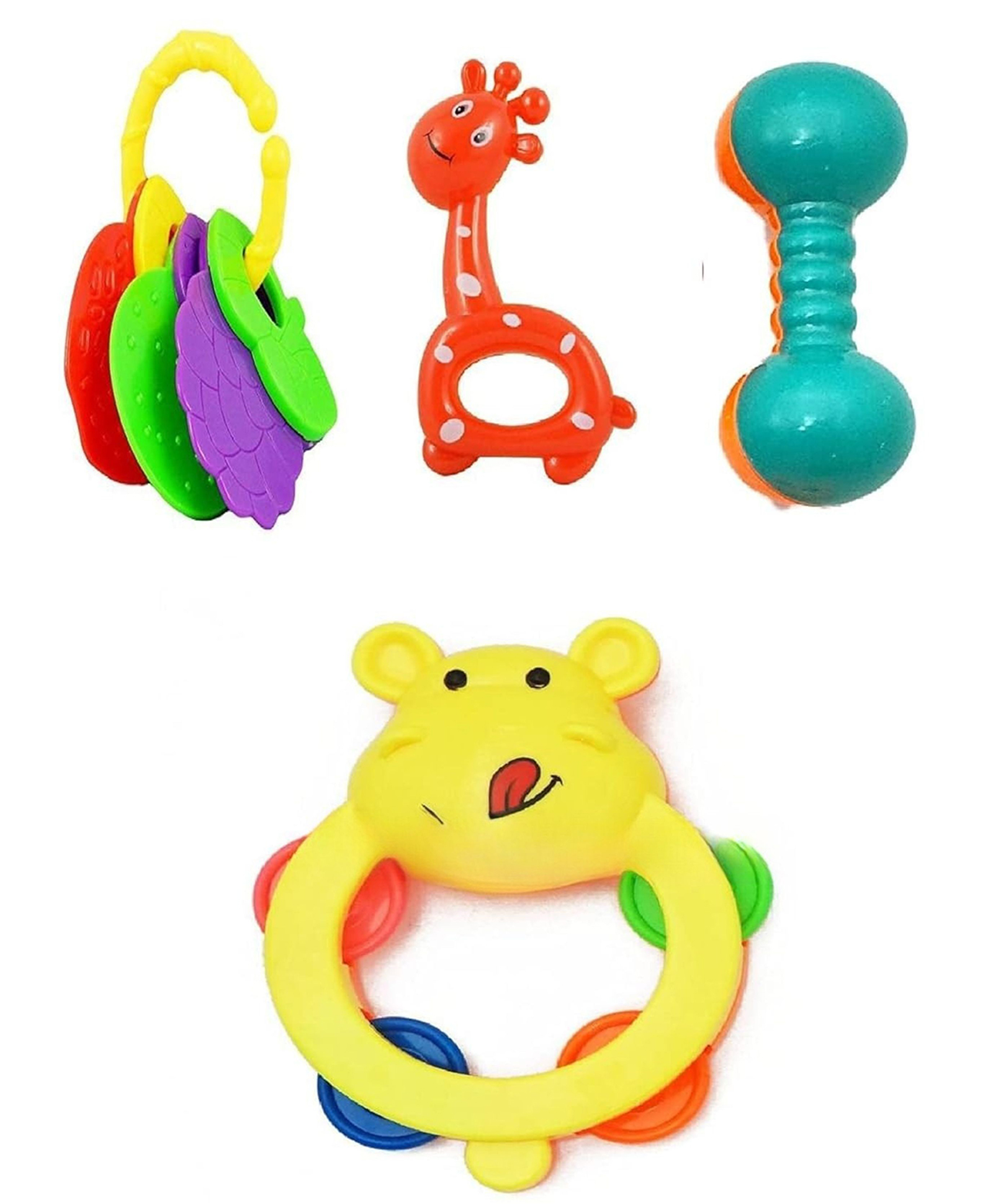 Yamama Baby Rattles & Teether Toys Set (Pack of 4) for babies, Sensory Development, Lightweight Easy Grip Rattles for Babies Boys & Girls, (Color May Vary)-picture-16