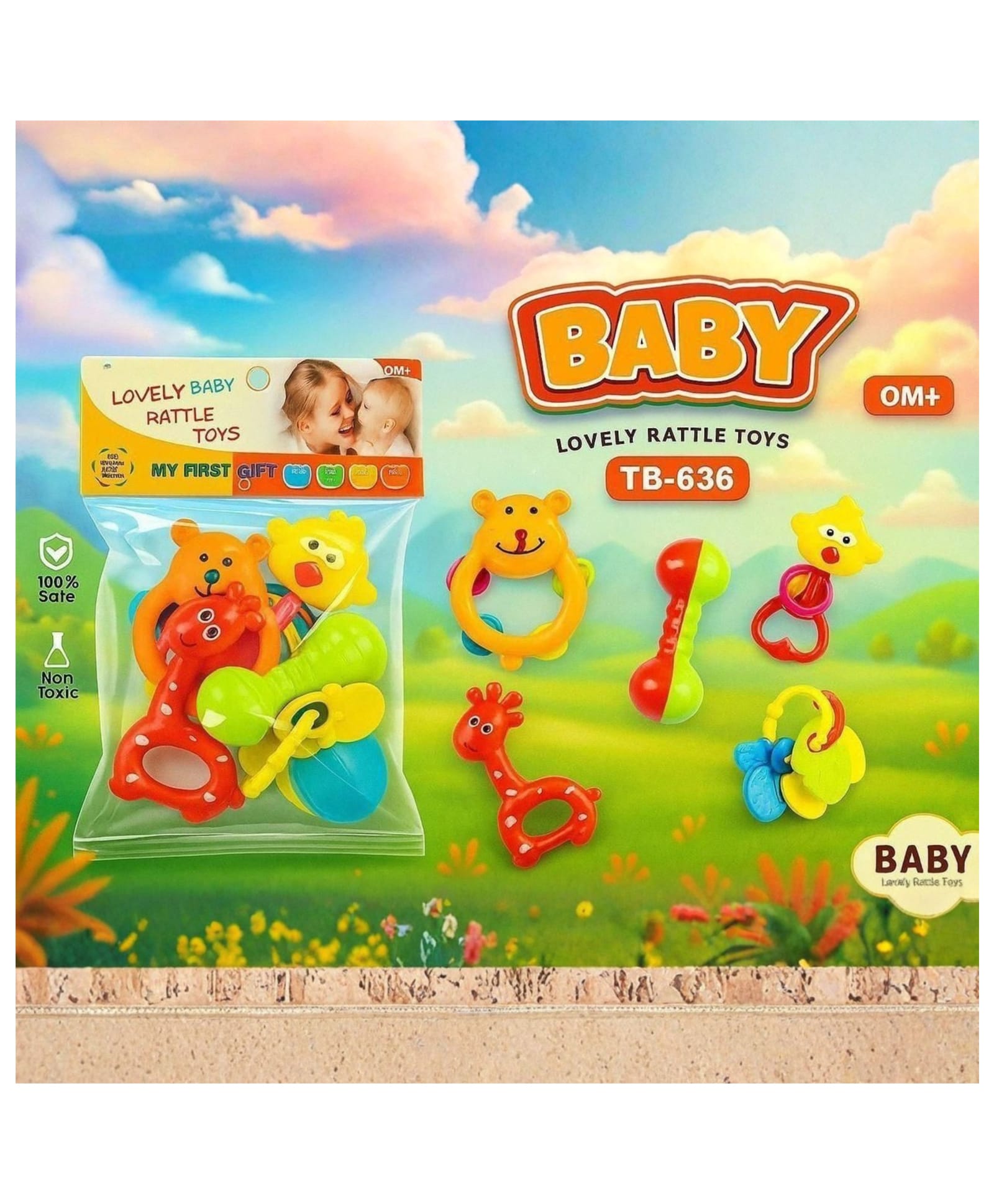 YAMAMA Baby Rattle Toy Set for Newborn, Pack of 5 Colorful Multi-Shape Rattles, Animal & Fruit Designs, Sound & Sensory Development Toys, Easy Grip Baby Gift Set, for Kids - Multicolor-image-42