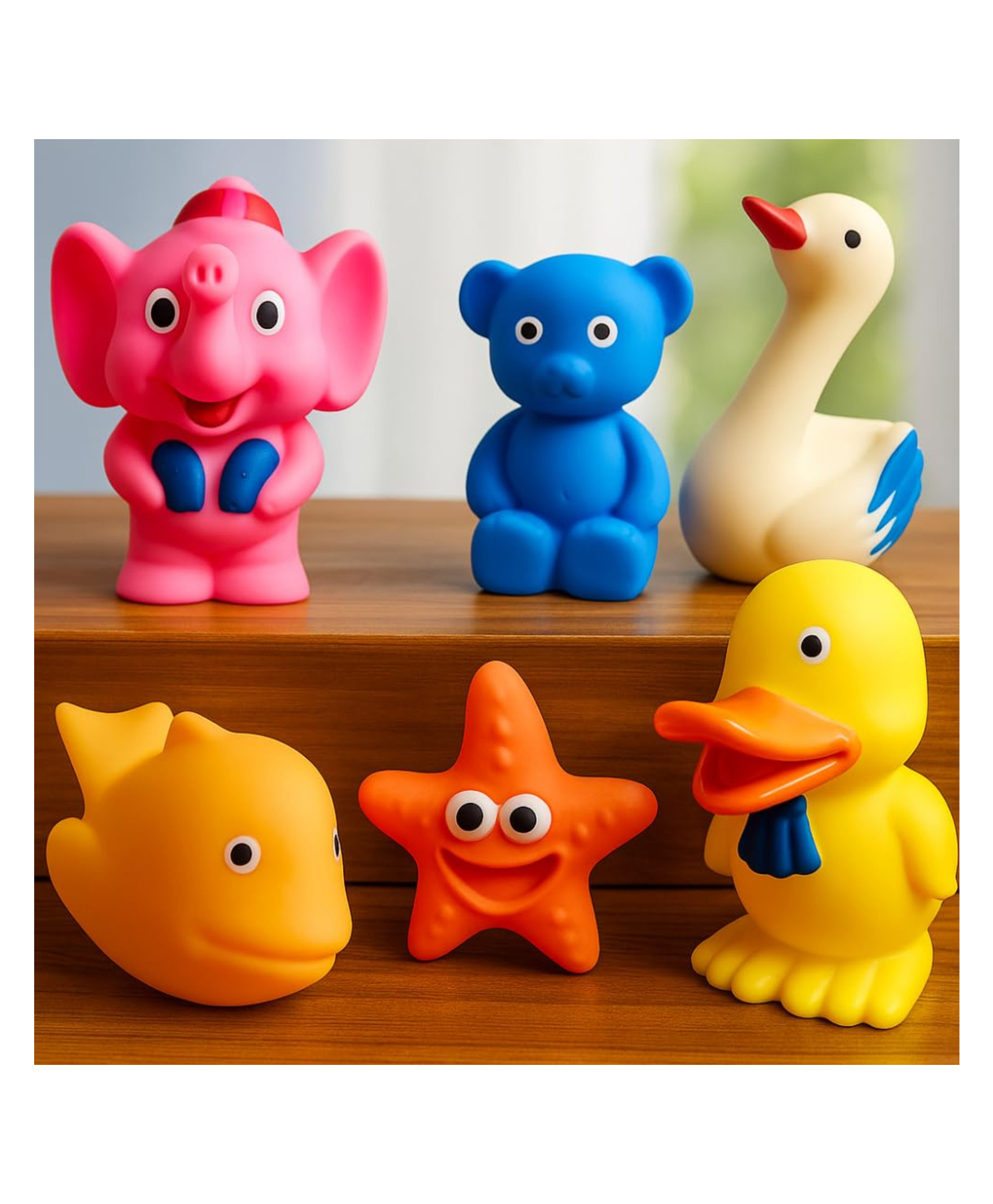 YAMAMA Baby Chu Chu Squeeze Bath Toys Set of 6 for Kids, Non-Toxic Soft Rubber Animal Toys with Sound, Safe Water Play Toys for Babies & Toddlers, Age 6+ Months Multicolor-image-19
