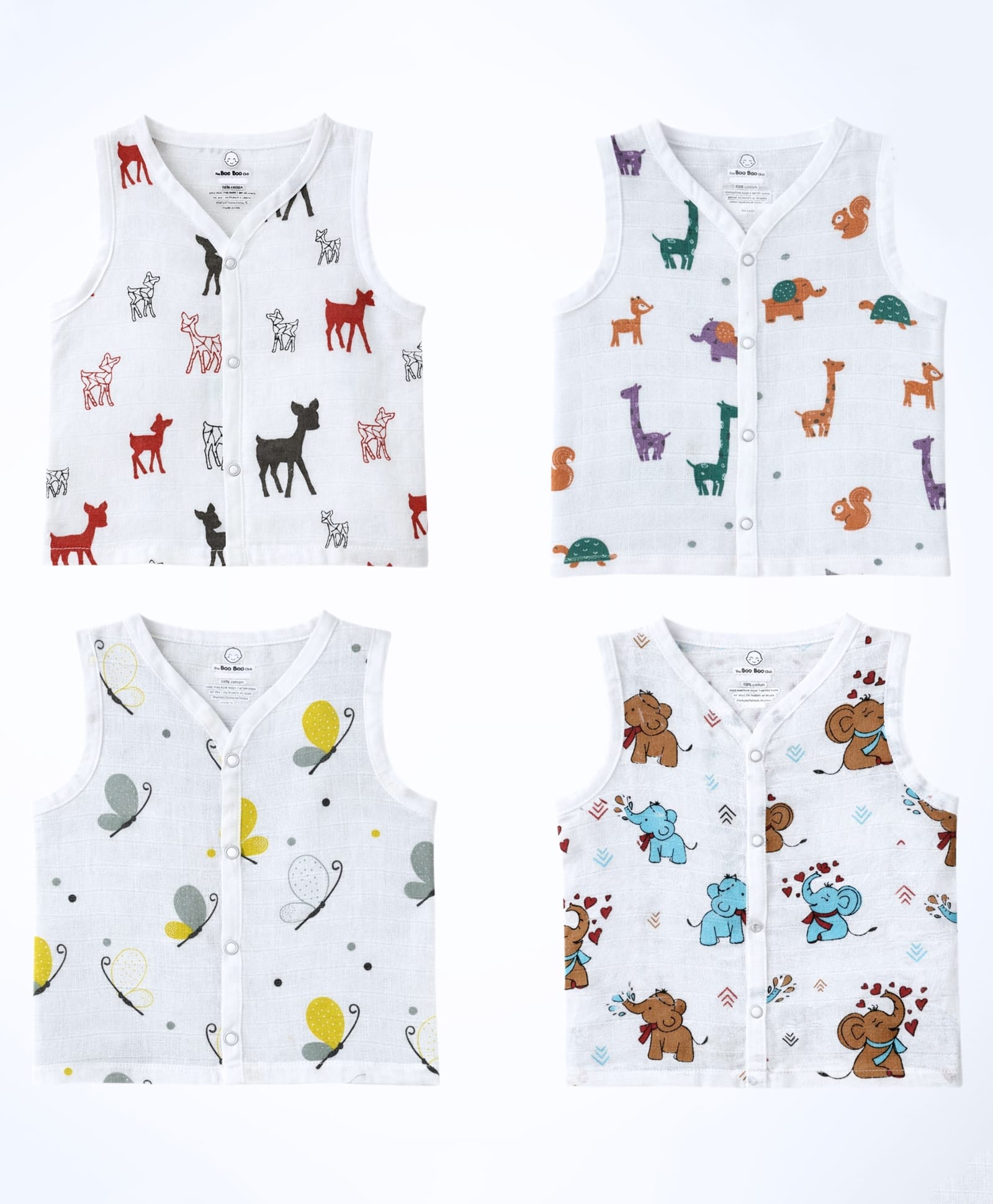 The Boo Boo Club Muslin Woven Pack Of 4 Sleeveless Animals Printed Jhablas - Multi Colour-image-36
