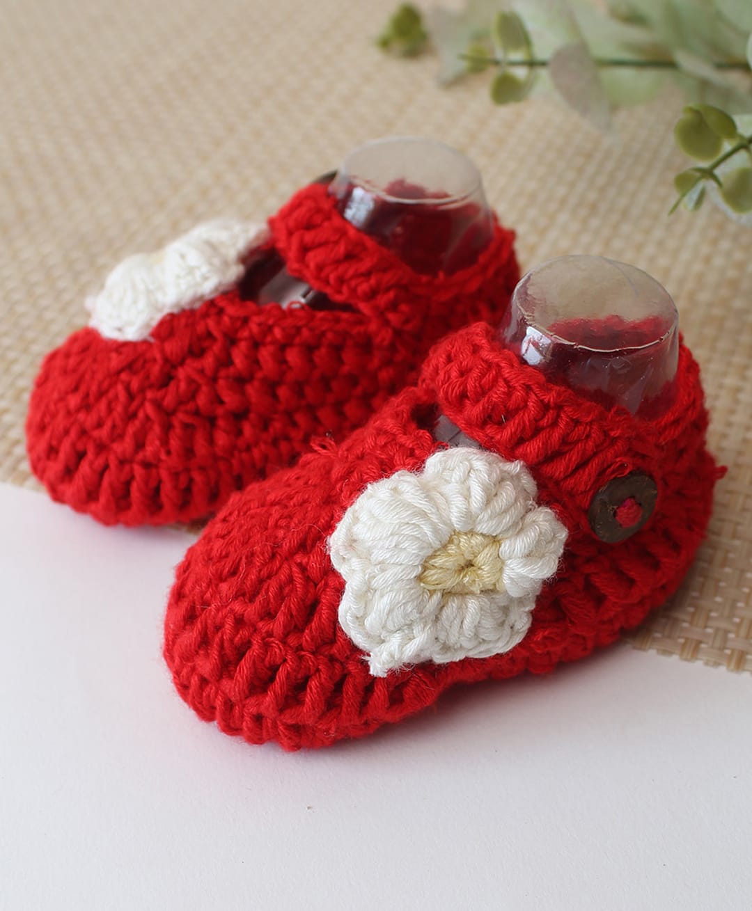 Woonie Floral Applique Detailed Handmade Booties - Red-image-24