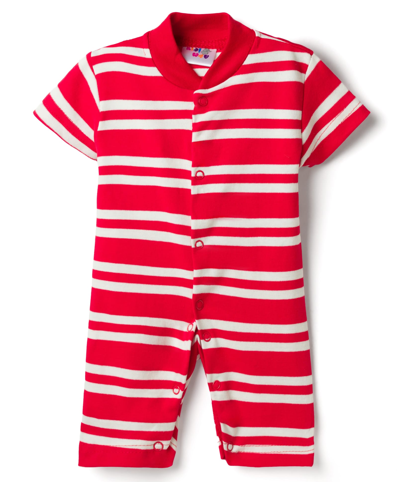 Kidi Wav Half Sleeves Striped Romper - Red-image-4
