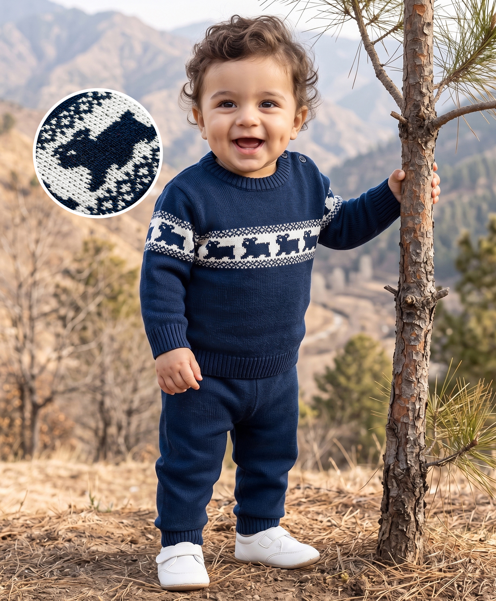 Babyhug Knit Full Sleeves Sweater Set With Animal Design - Navy Blue-picture-23