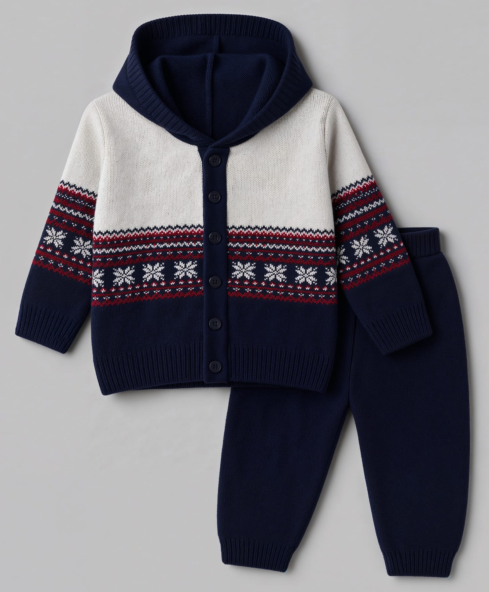 Babyhug Knit Full Sleeves Hooded Sweater Set with Abstract Design - Navy Blue-image-21