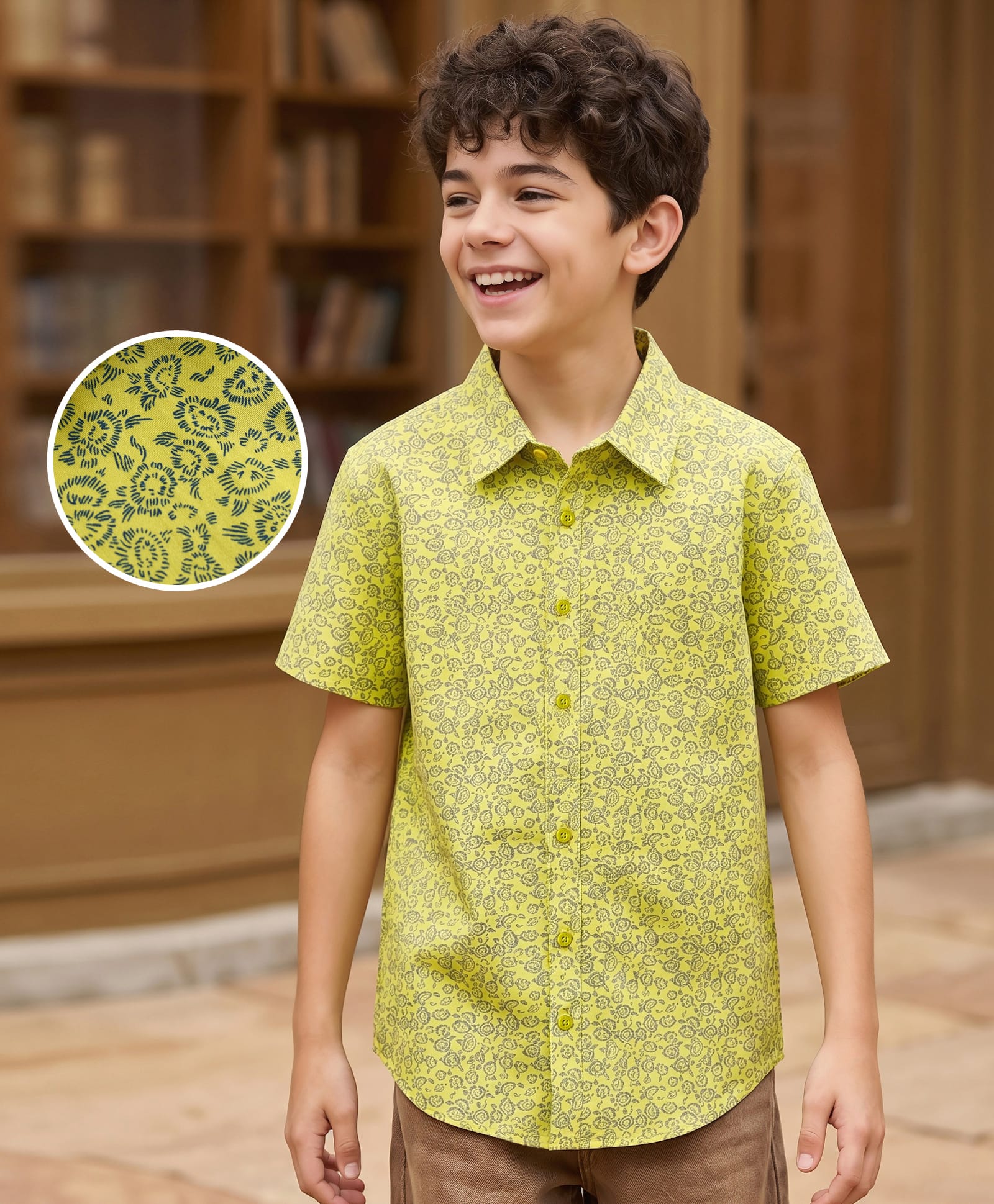 Pine Kids Cotton Woven Shirts Printed Half Sleeves Regular Yellow 5-6 Years-picture-22