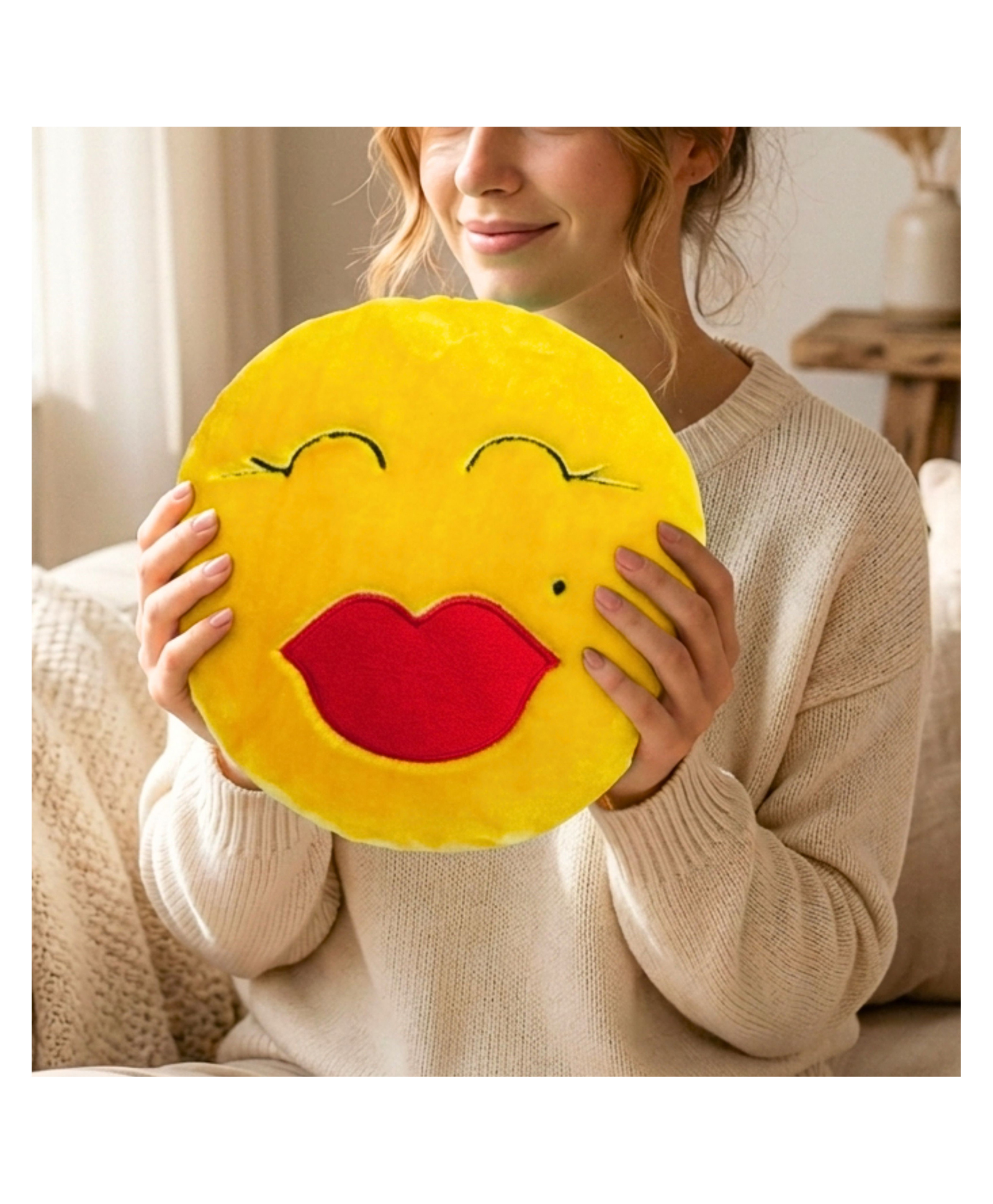 Tickles Height 33 cm Soft Kiss Smiley Stuffed Plush Toy For Kids, Home Decor Color: Yellow-image-26