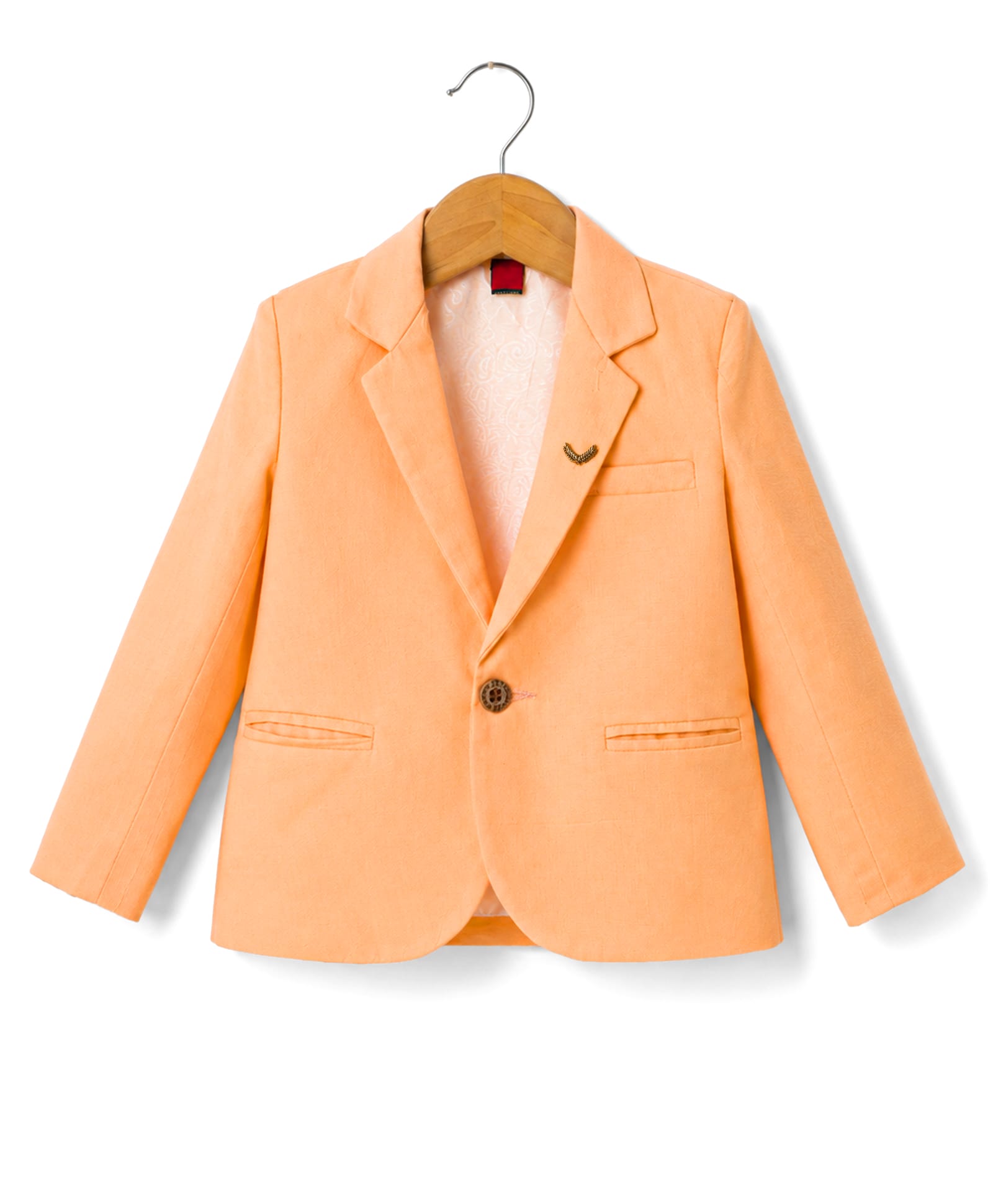Rikidoos Cotton Woven Full Sleeves Solid Blazer With Applique - Peach-picture-27