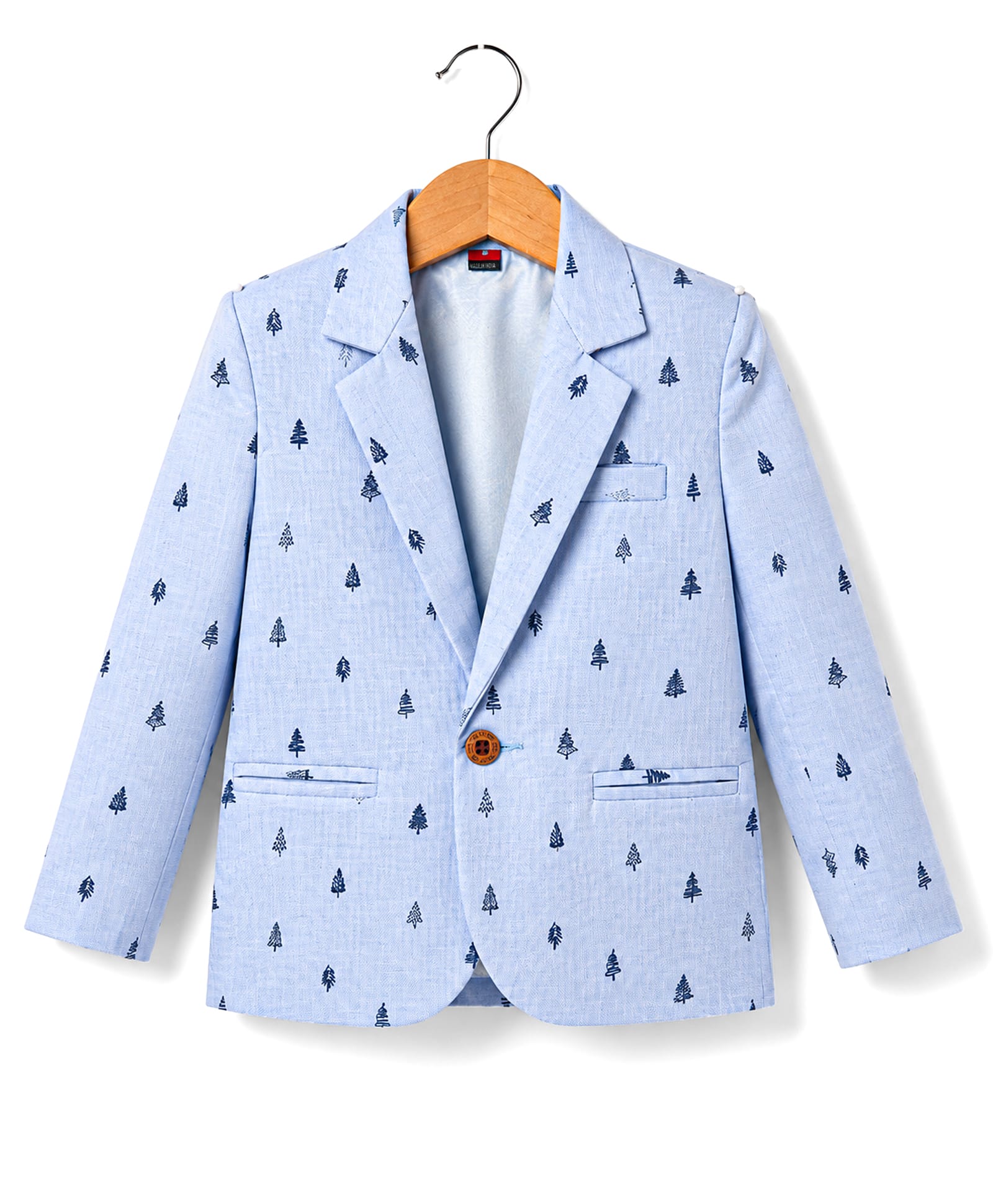 Rikidoos Cotton Woven Full Sleeves Trees Printed Blazer - Light Blue-image-32