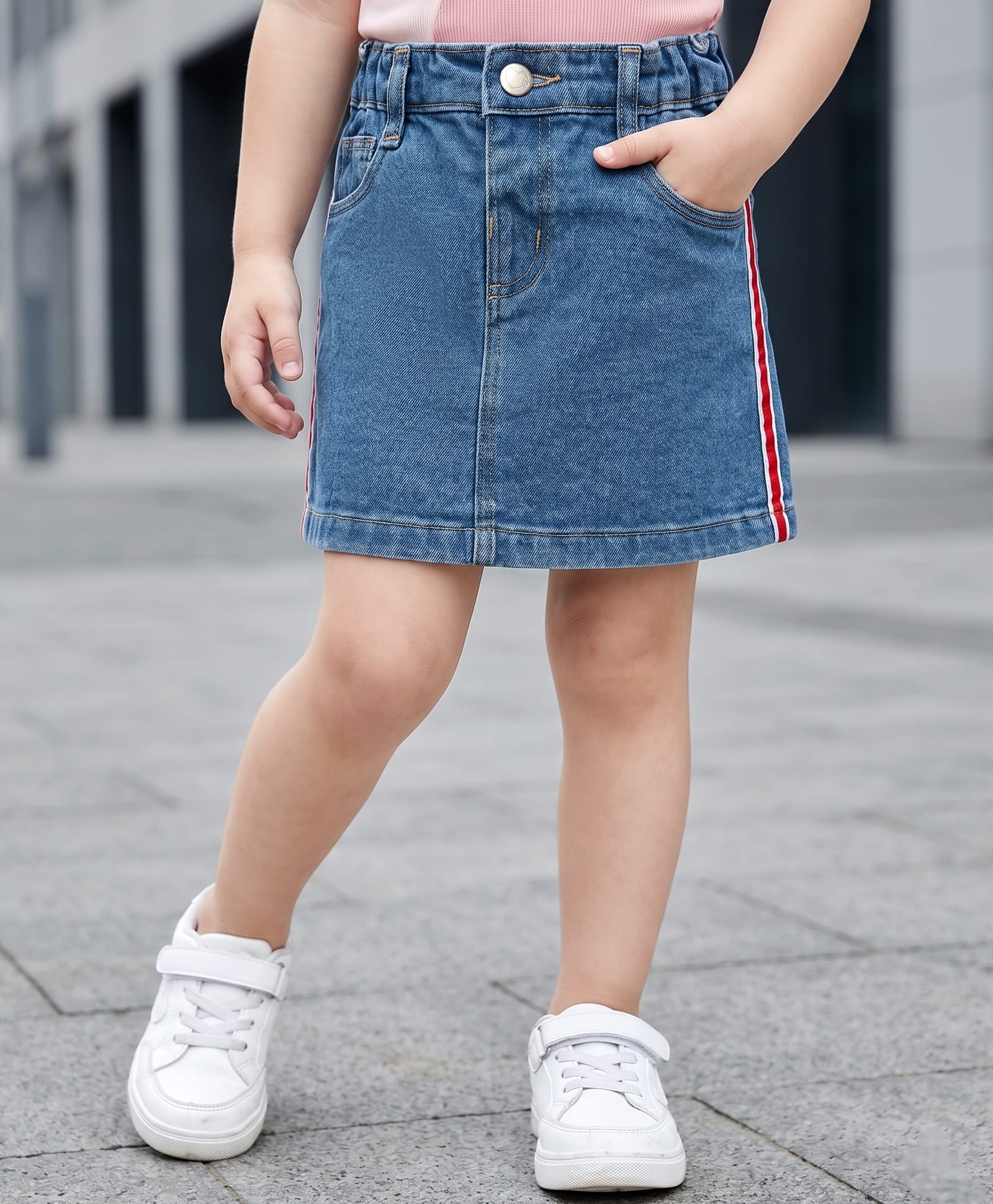 Babyhug Denim Mid Thigh Solid Skirts With Stretch - Blue-picture-37