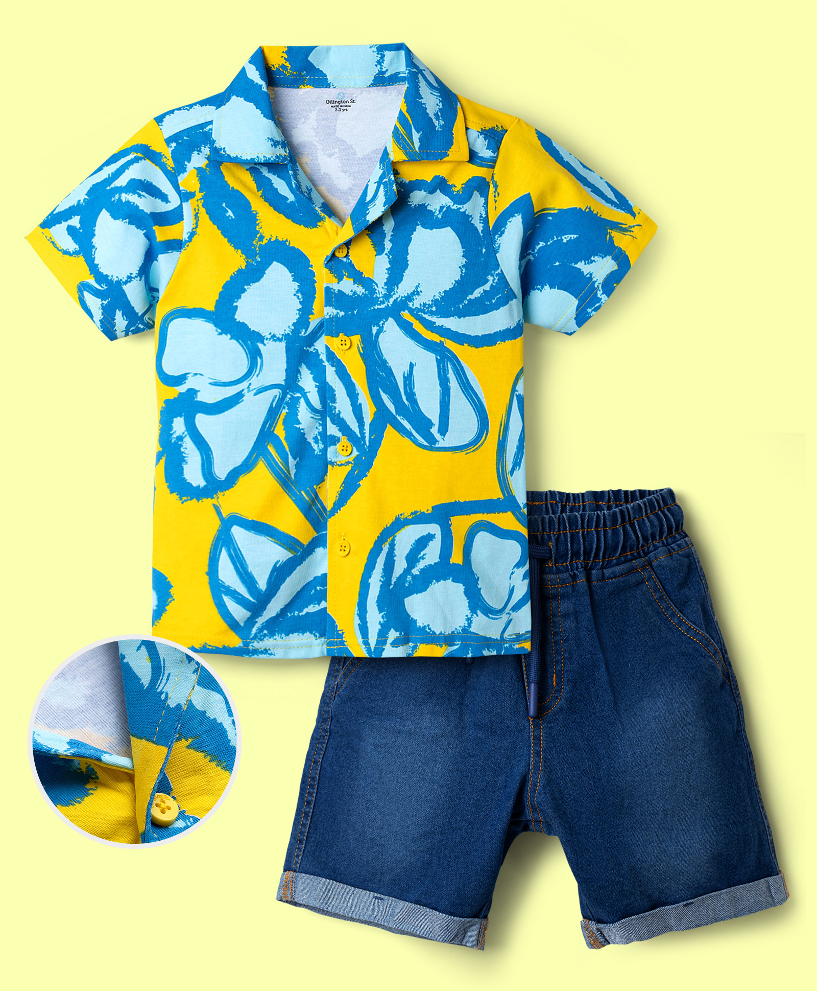 Ollington St. Sinker Knit Half Sleeves Shirt & Denim Stretchable Shorts Set with Floral Print - Blue-picture-28