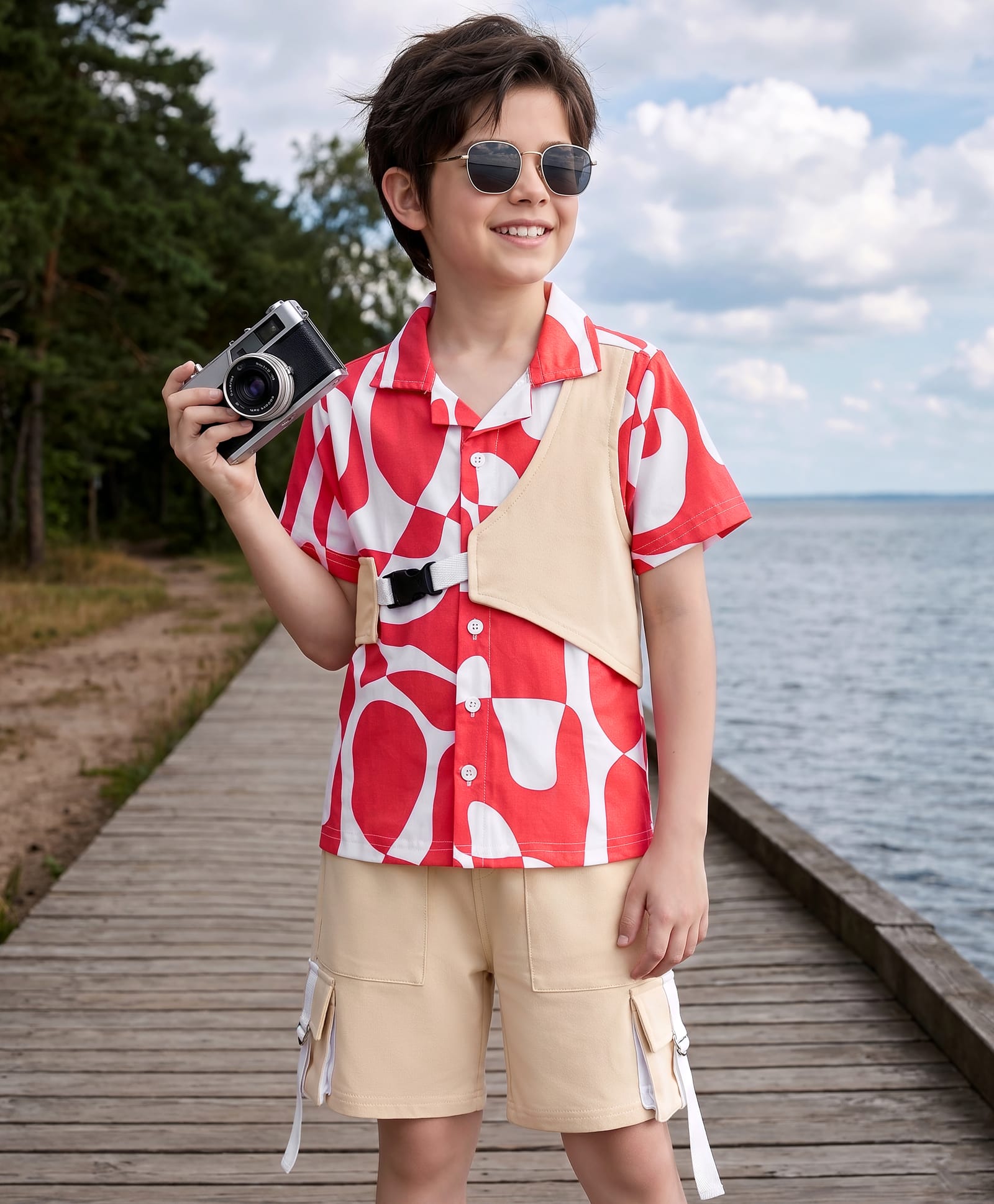 OLLINGTON ST. Sinker Knit Half Sleeves Printed Shirt & Shorts Set - Multicolor