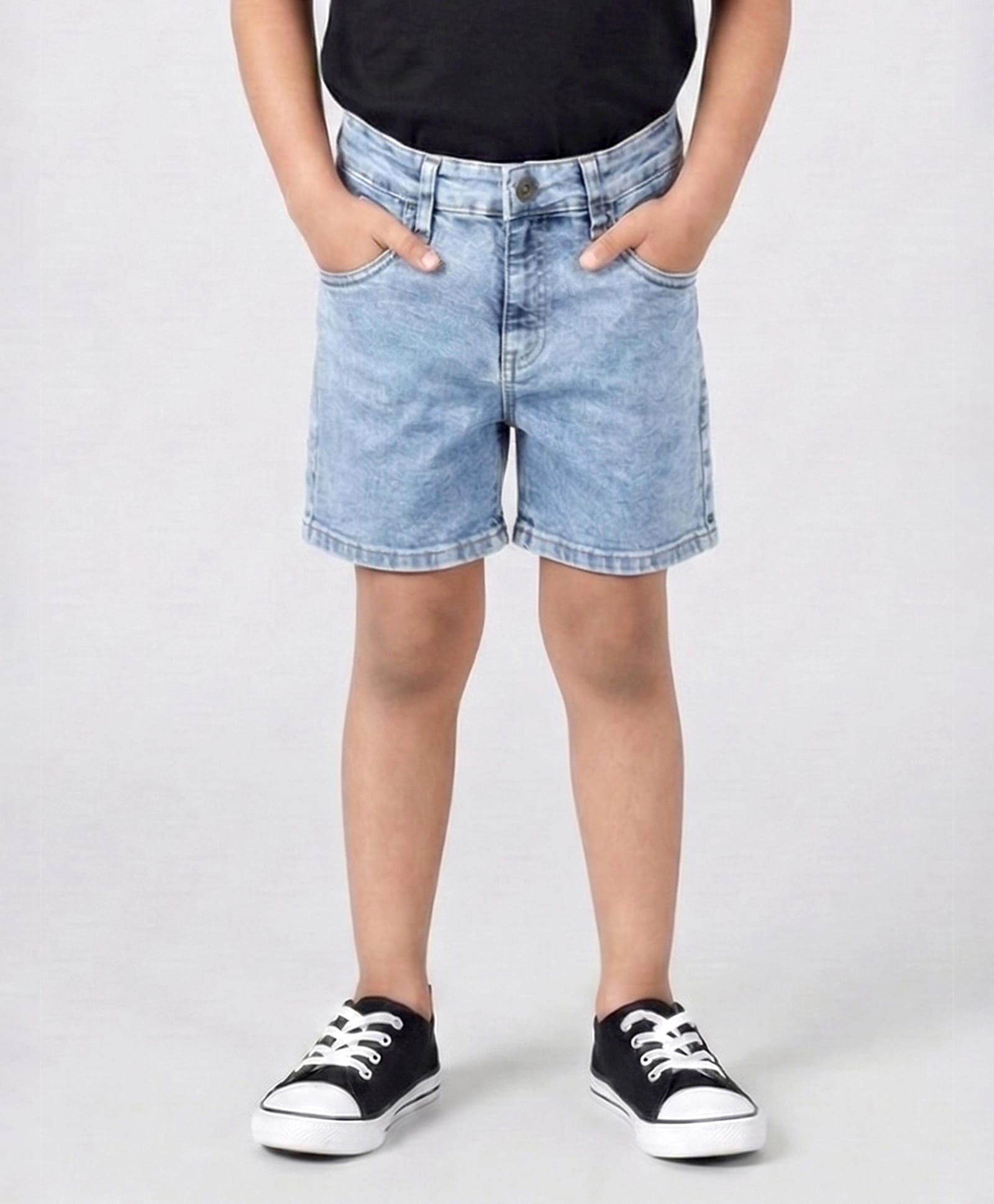 Kiddopanti Denim Washed Shorts - Light Blue-image-24