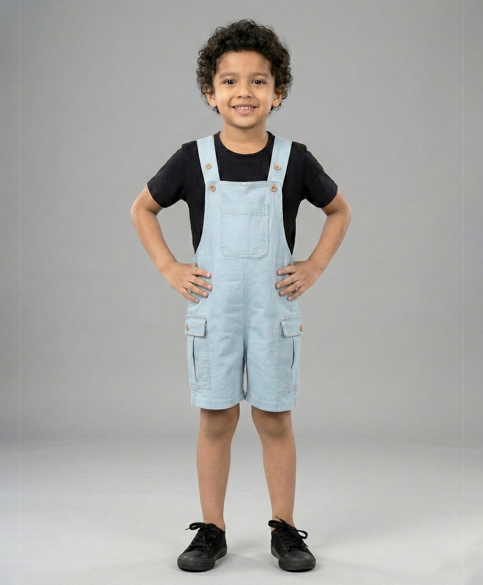 Kiddopanti Denim Sleeveless Washed Dungaree - Ice Blue-image-30