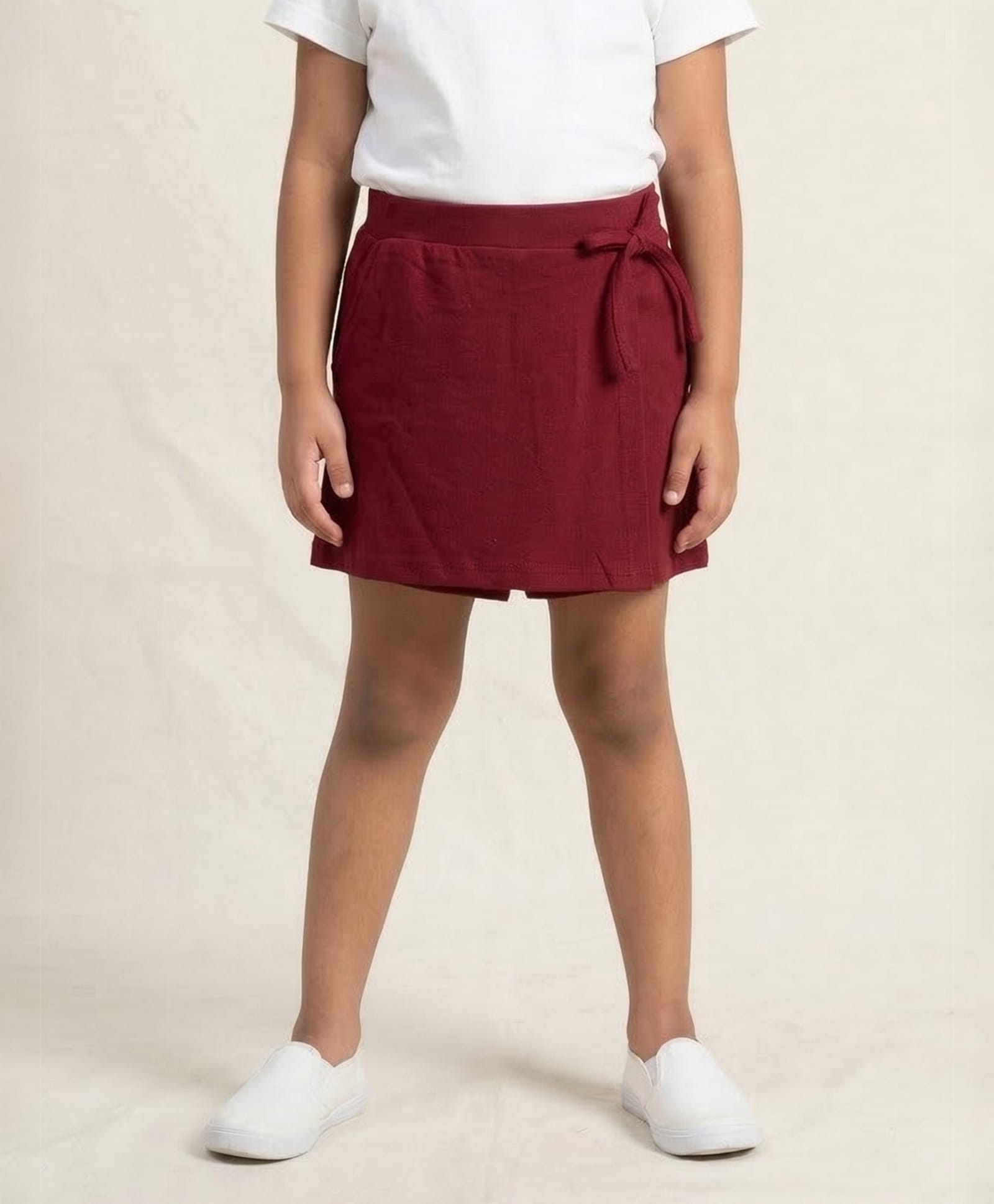 Kiddopanti Cotton Knit Bow Applique Detailed Skort - Maroon-picture-33