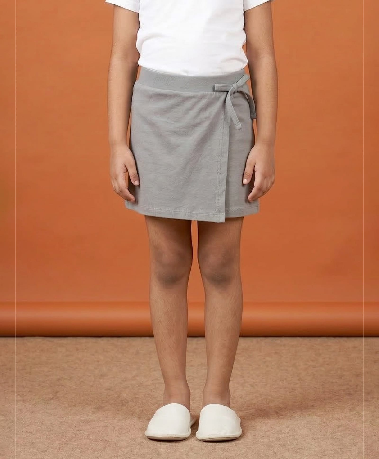 Kiddopanti Cotton Knit Bow Applique Detailed Skort - Steel Grey-picture-38