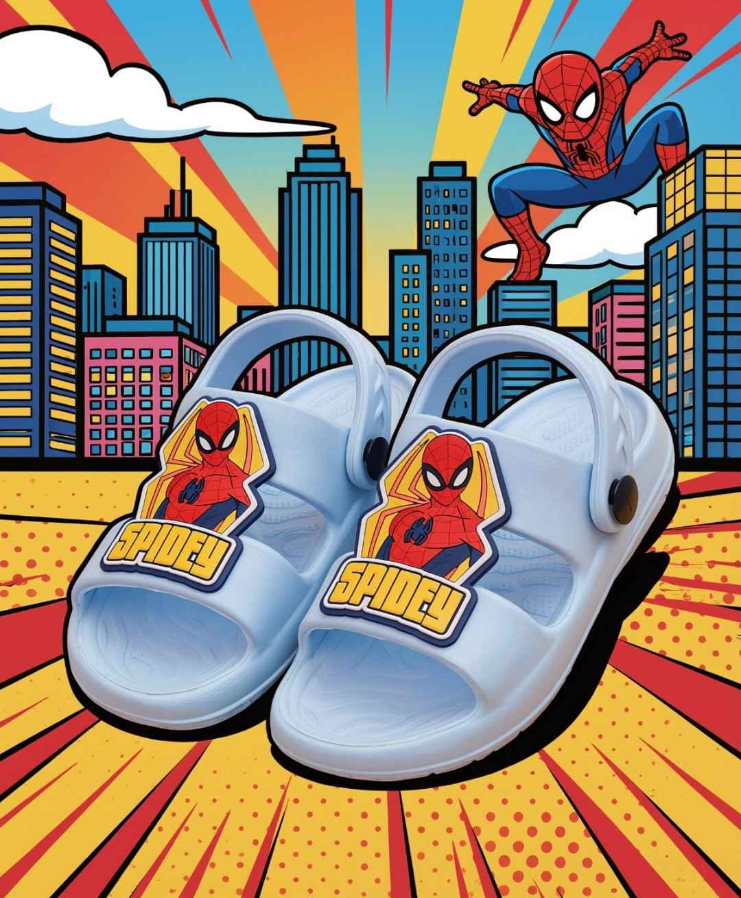 Yellow Bee Marvel Featuring Spider Man Applique Detailed Slingback Sandals - Light Blue-image-28