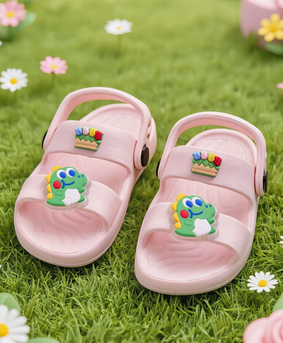 Yellow Bee Dinosaur Applique Detailed Slingback Sandals - Pink-picture-18