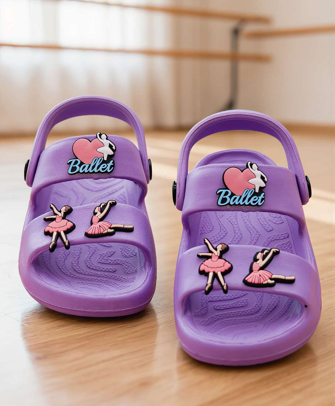 Yellow Bee Ballet Dancer Applique Detailed Slingback Sandals - Purple-image-48