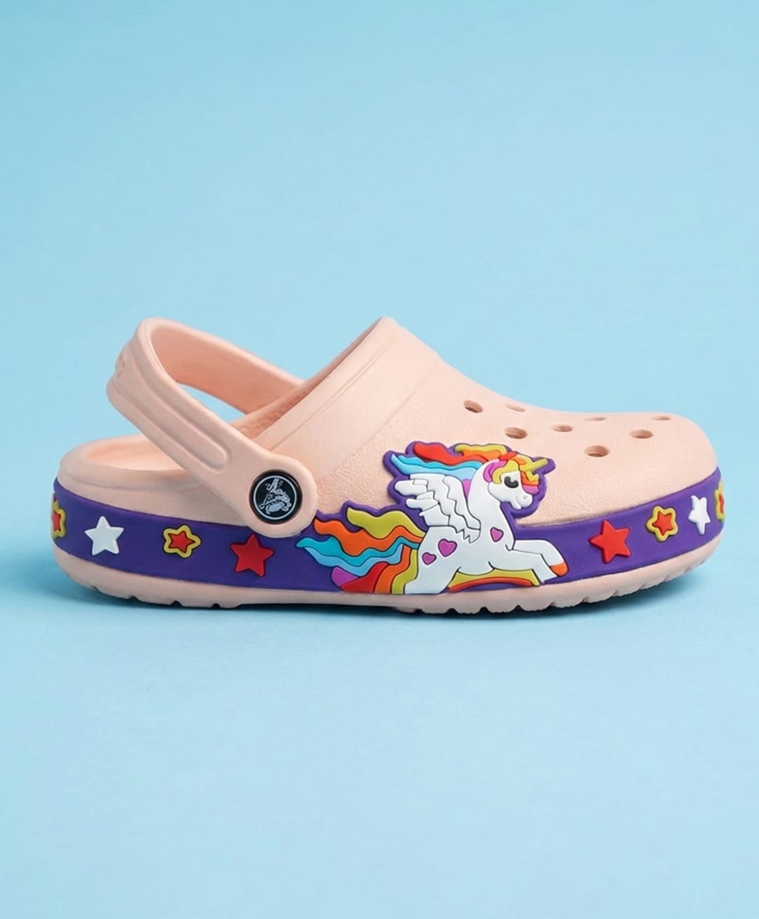 Yellow Bee Unicorn Patch Detailed Perforated Sling Back Clogs - Peach-picture-25
