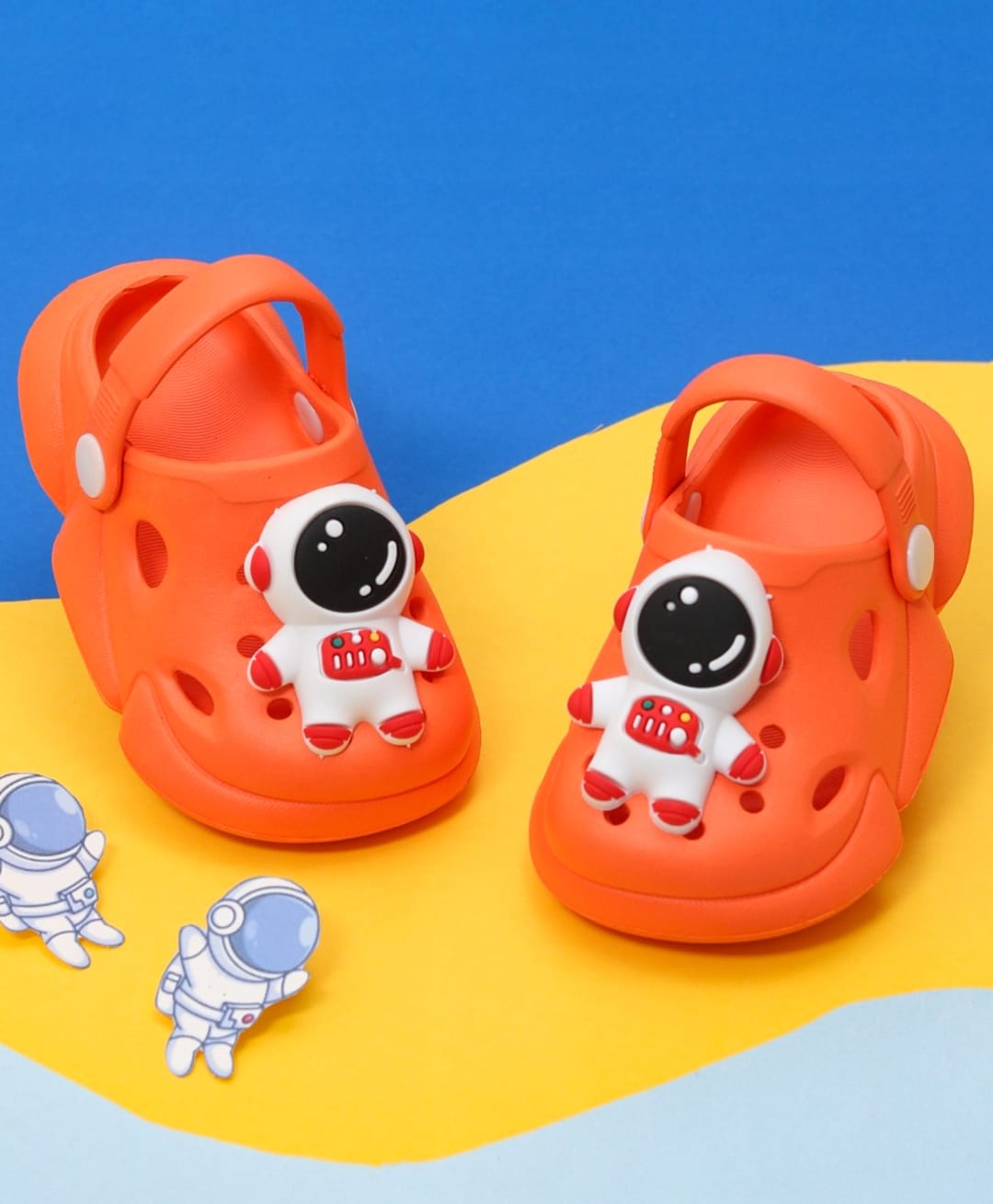 Yellow Bee Astronaut Applique Detailed Perforated Slingback Clogs - Orange-image-19