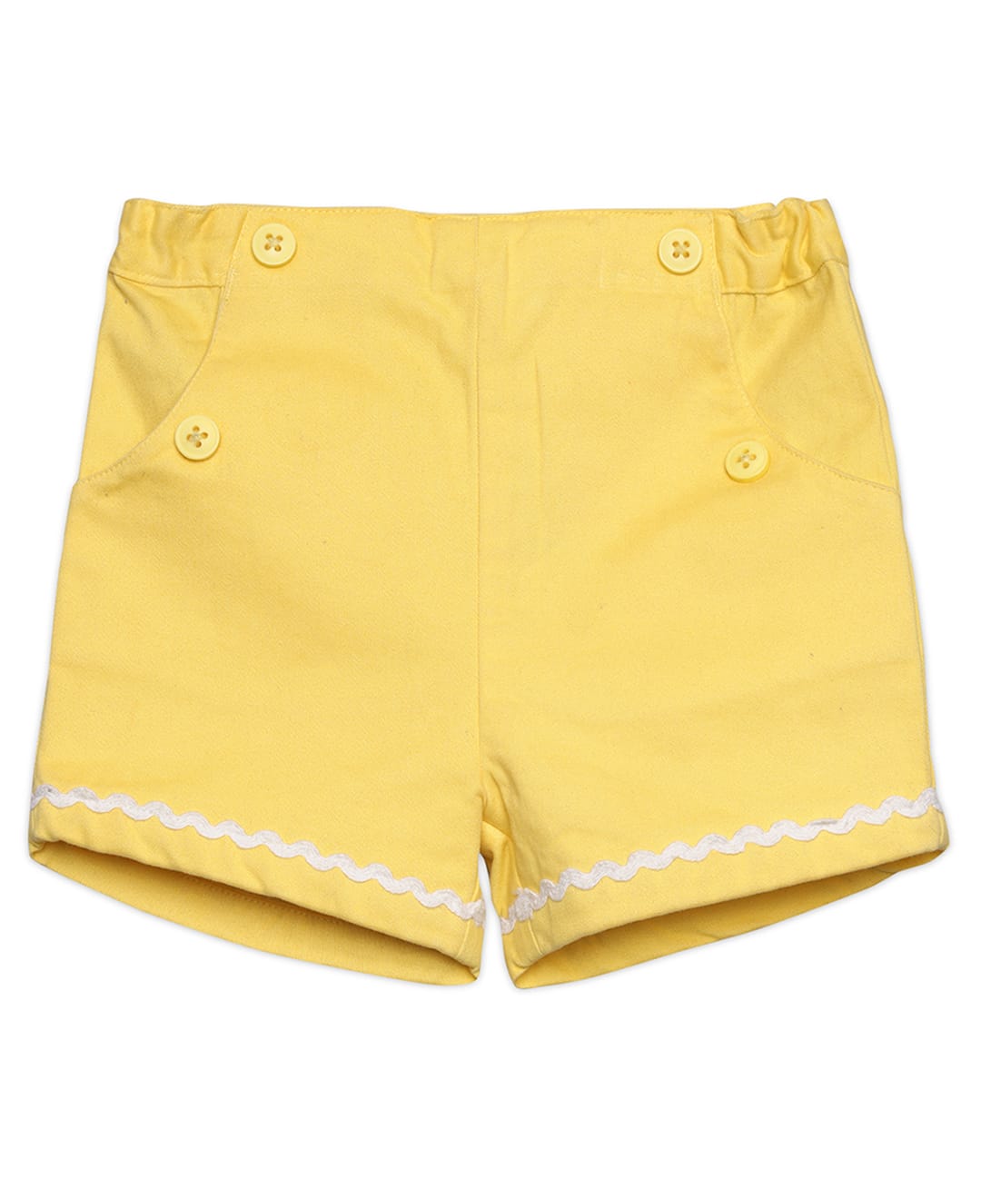 MINI KLUB Cotton Blend Woven Ric Rac Lace Embellished & Buttons Detailed Shorts - Yellow-picture-9