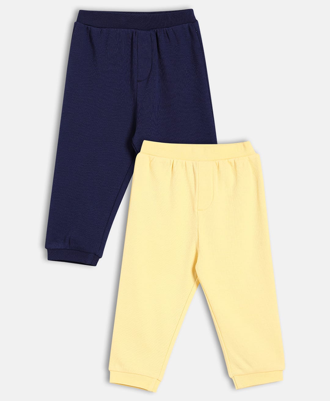 MINI KLUB Cotton Knit Pack Of 2 Solid Pants - Yellow & Navy Blue-picture-20
