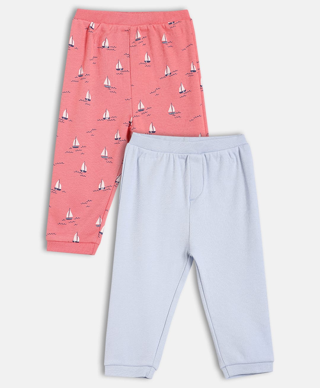 MINI KLUB Cotton Knit Pack Of 2 Solid & Boat Printed Pants - Pink & Blue-picture-34
