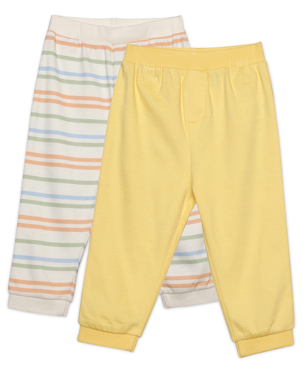 MINI KLUB Cotton Knit Pack Of 2 Solid & Striped Pants - White & Yellow-picture-24