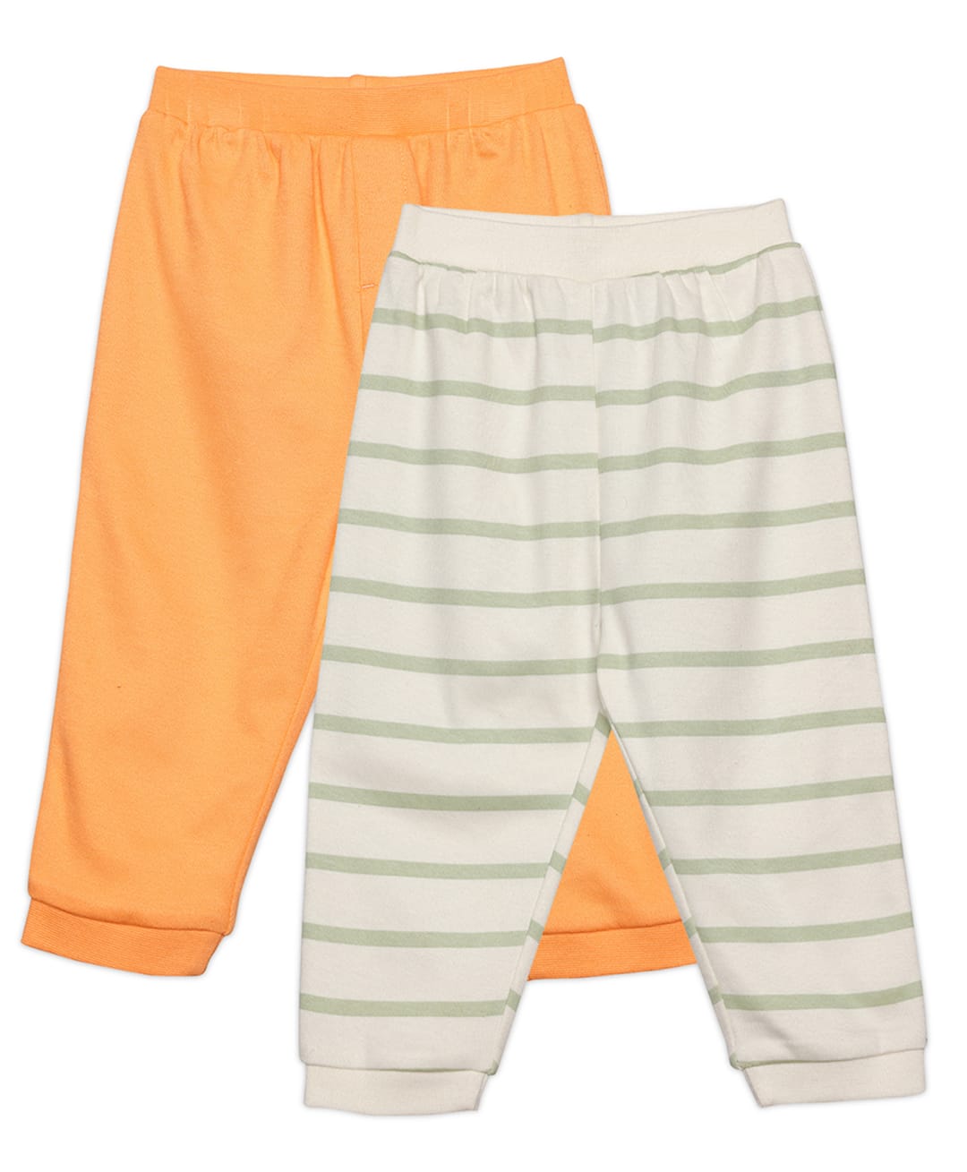 MINI KLUB Cotton Knit Pack Of 2 Solid & Striped Pants - Orange & White-picture-25