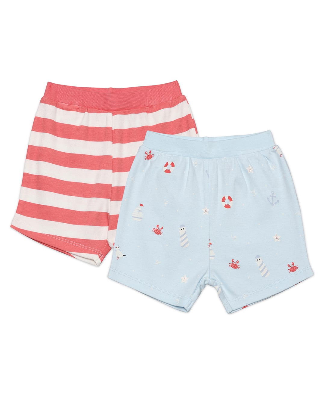 MINI KLUB Cotton Knit Pack Of 2 Sea Theme Printed & Striped Shorts - Red & Blue-picture-14