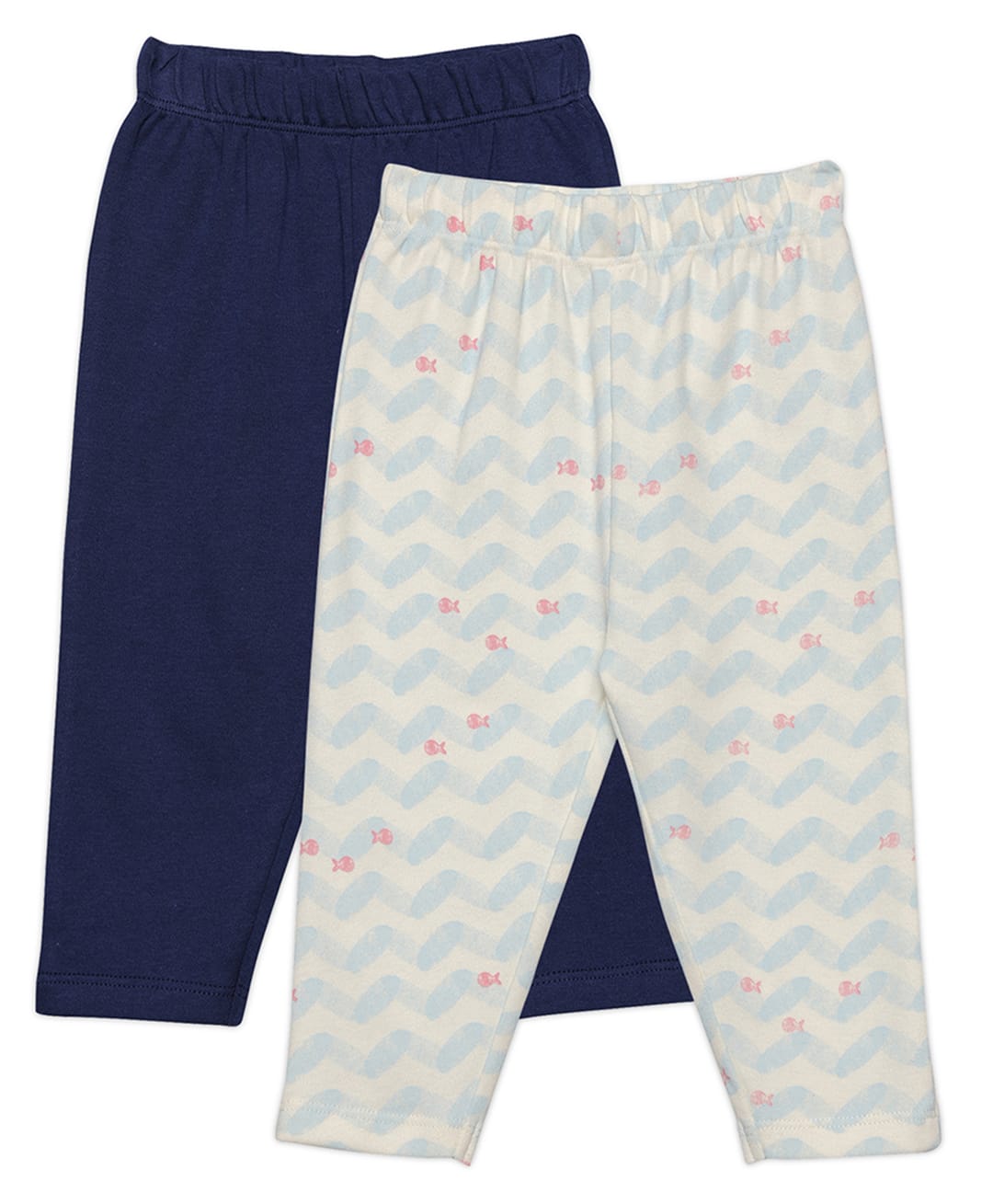 MINI KLUB Cotton Knit Pack Of 2 Solid & Chevron Printed Leggings - Navy Blue & White-picture-38