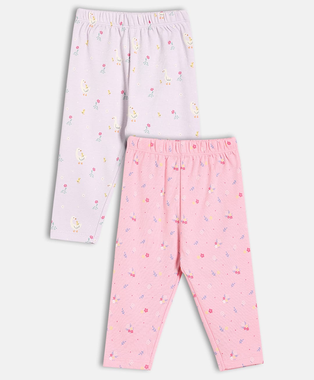 MINI KLUB Cotton Knit Pack Of 2 Floral Printed Leggings - Pink & Lavender-picture-18