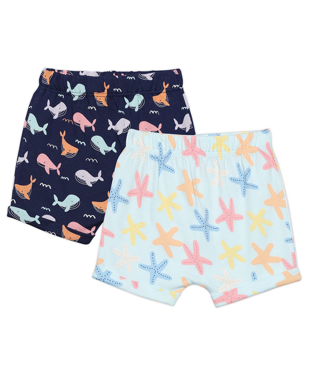 MINI KLUB Cotton Knit Pack Of 2 Whale & Starfish Printed Shorts - Navy Blue & Blue-picture-36