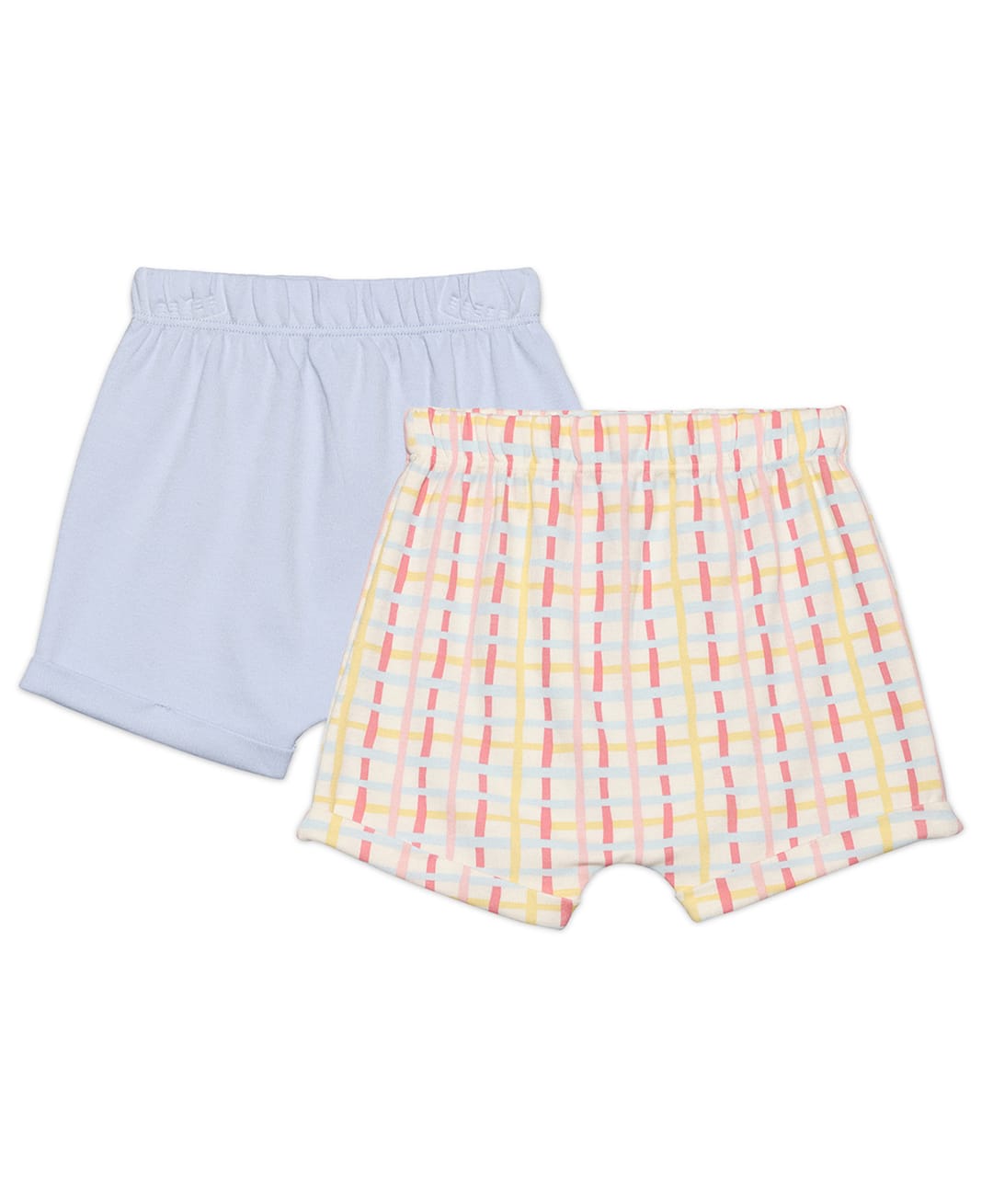 MINI KLUB Cotton Knit Pack Of 2 Solid & Checked Shorts - Blue & White-picture-33