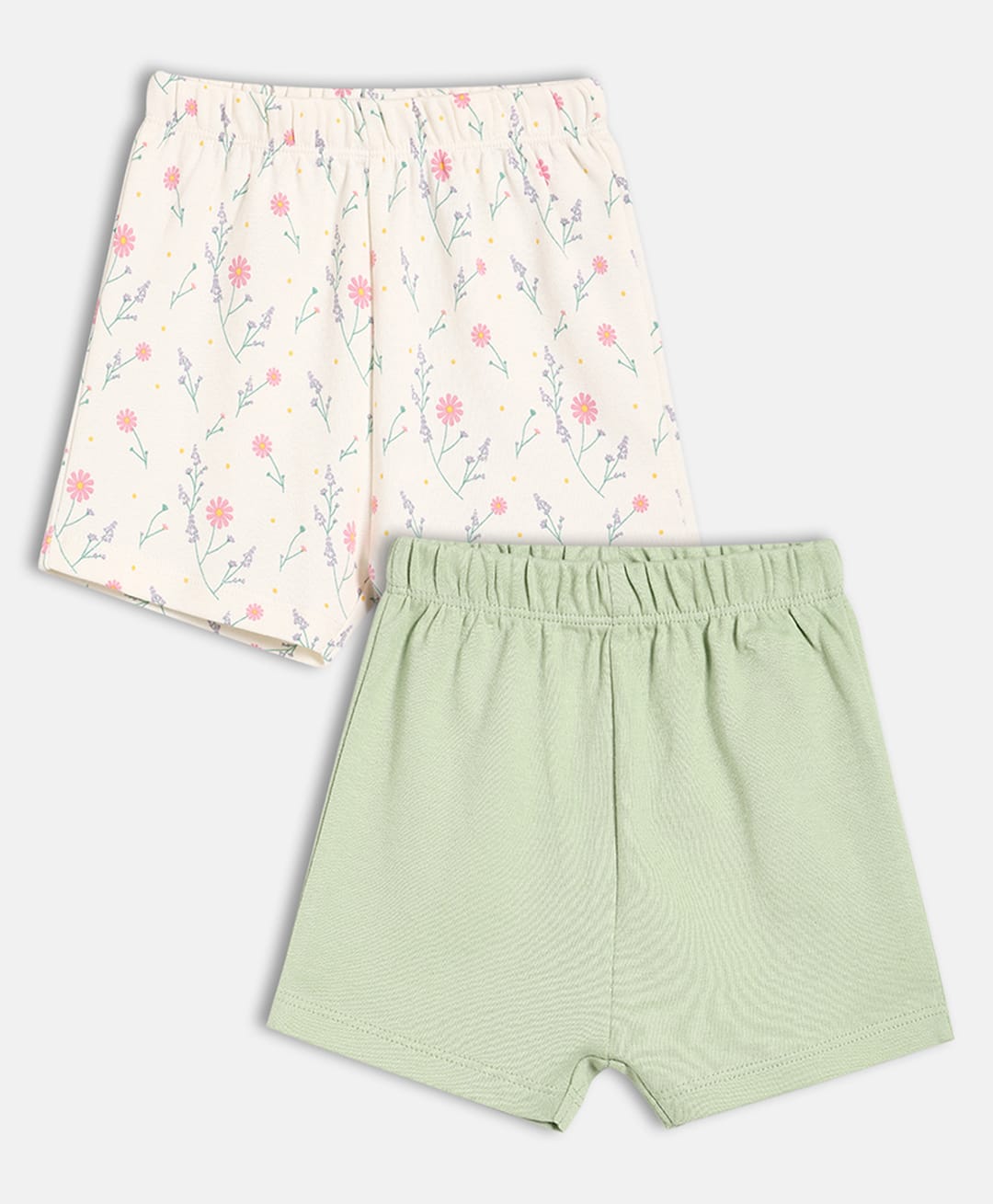 MINI KLUB Cotton Knit Pack Of 2 Fishes Printed & Solid Shorts - White & Green-picture-20