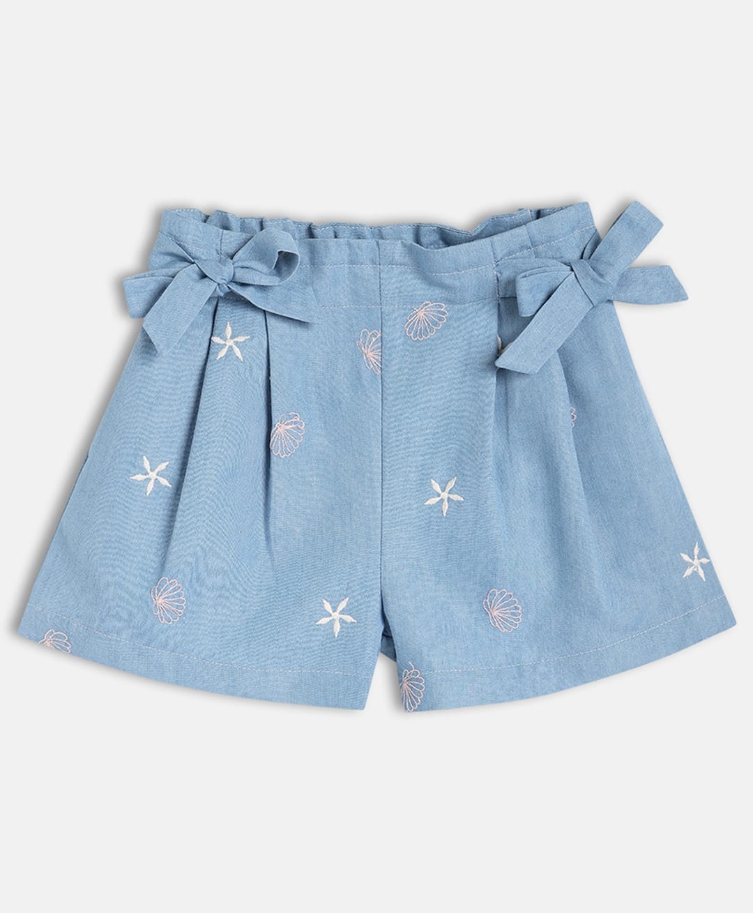 MINI KLUB Cotton Blend Woven Floral & Clam Shell Embroidered Shorts - Blue-picture-22
