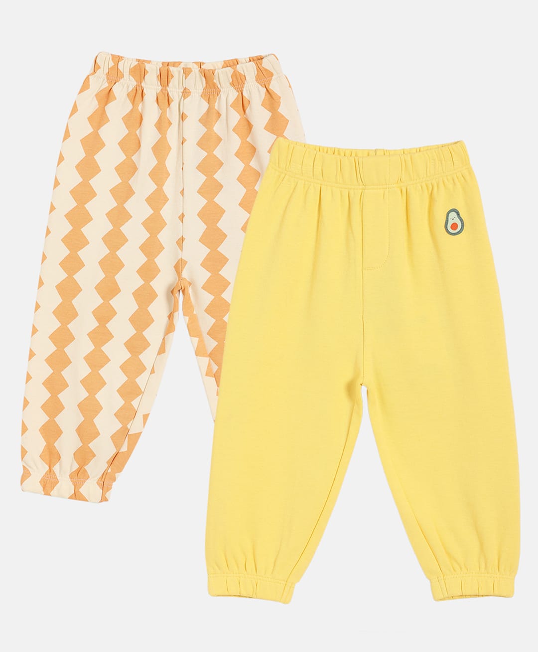 MINI KLUB Cotton Knit Pack Of 2 Geometric Printed & Avocado Embroidered Pants - Peach & Yellow-picture-25