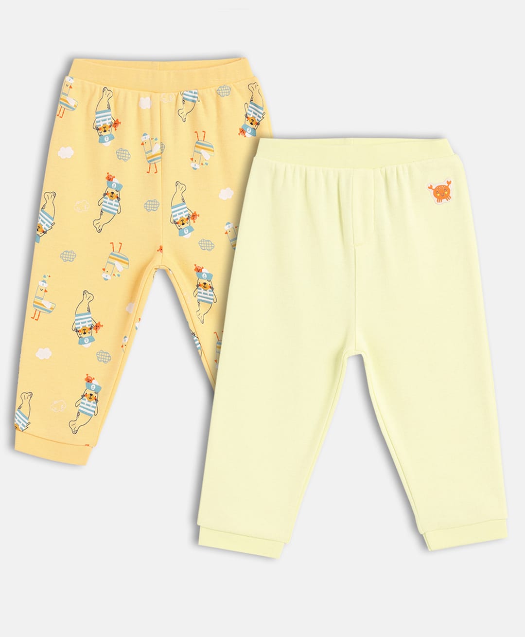 MINI KLUB Cotton Knit Pack Of 2 Crab Patch Detailed & Animal Printed Pants - Orange & Beige-image-29