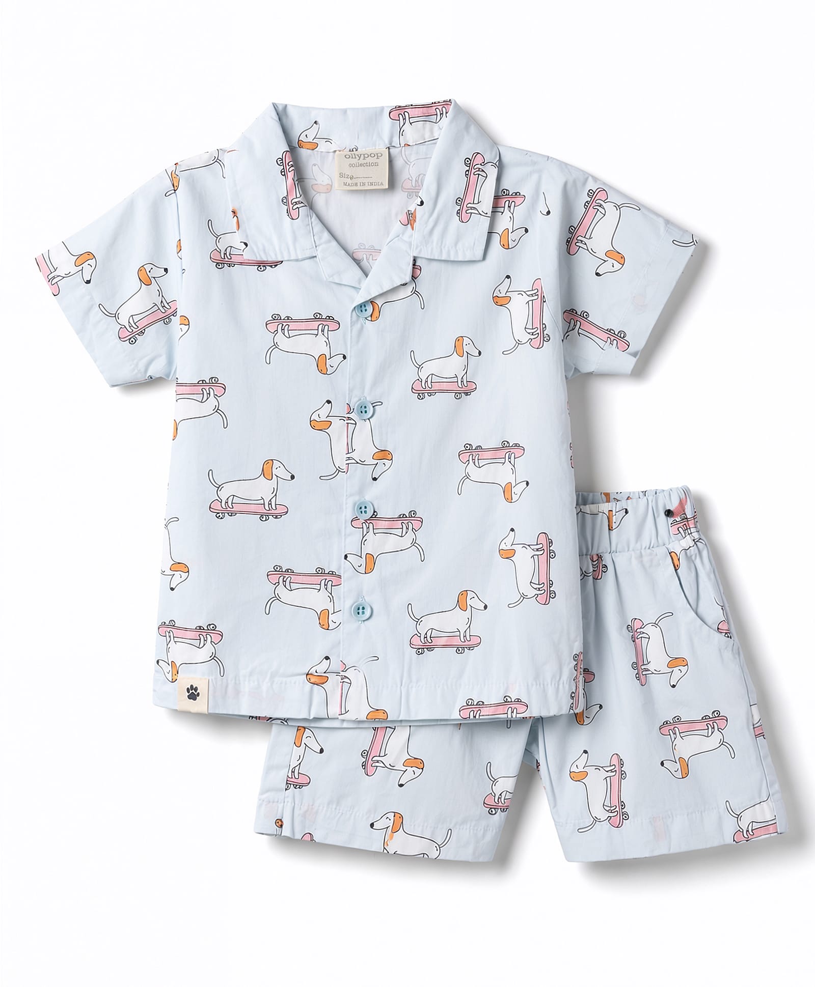 Ollypop Textile Woven Half Sleeves Shirt & Shorts Co-ord Set with Dog Print - Blue-picture-32