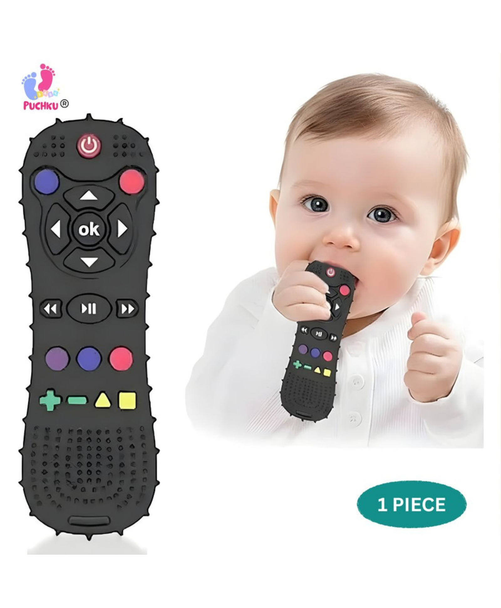 Puchku Remote Shaped Silicone Teether Toy for Babies Pack of 1 - Black-image-7