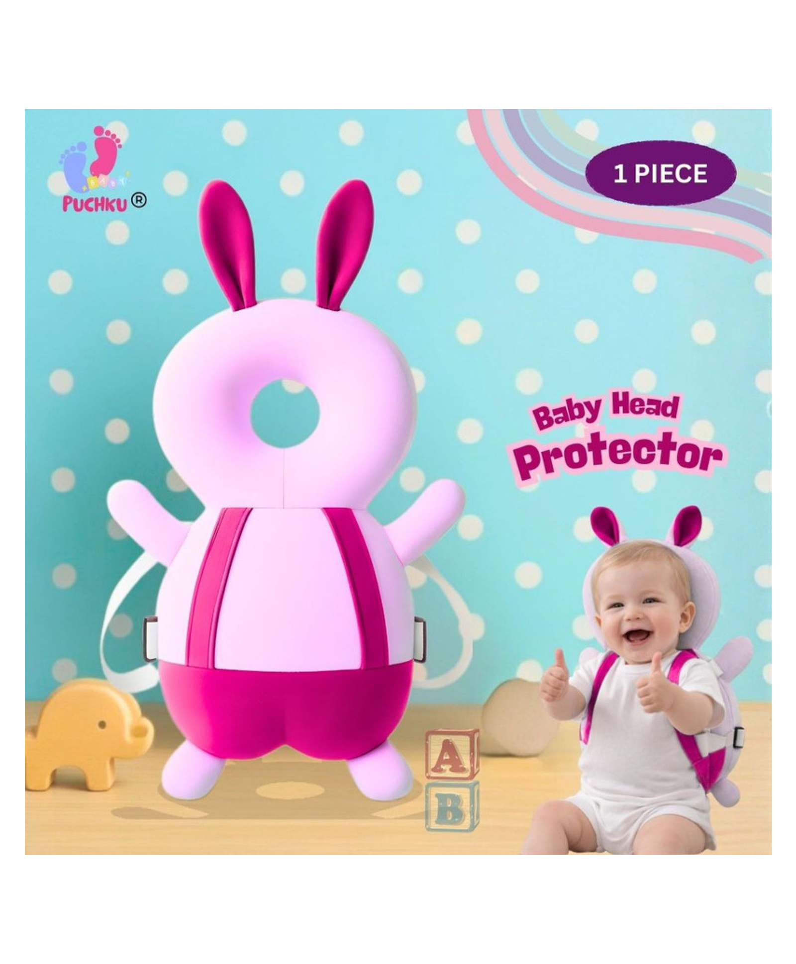 Puchku Baby Safety Head Protector Cushion Backpack Butterfly Design Soft Head Protection Pillow with Adjustable Chest Strap for Babies Pink Head Protector-image-28