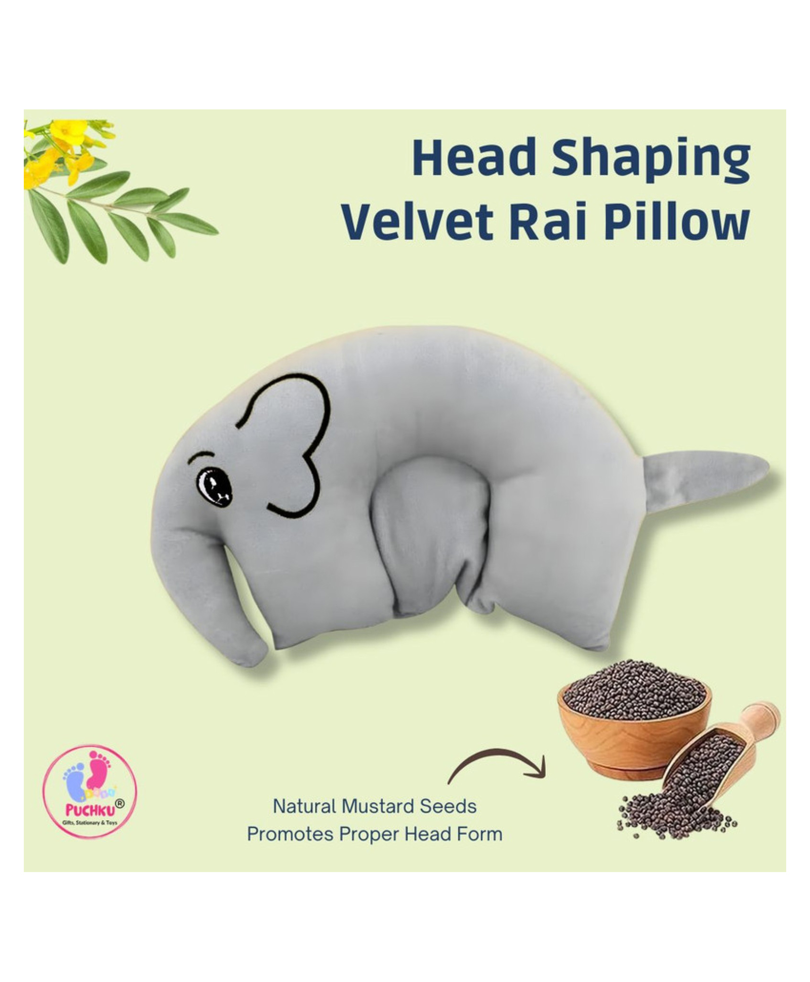 Puchku Mustard Seed Pillow for New Born Baby, Ideal for Round Head Shaping Seed Pillow for 0 to 12 Months Babies (Grey)-image-37