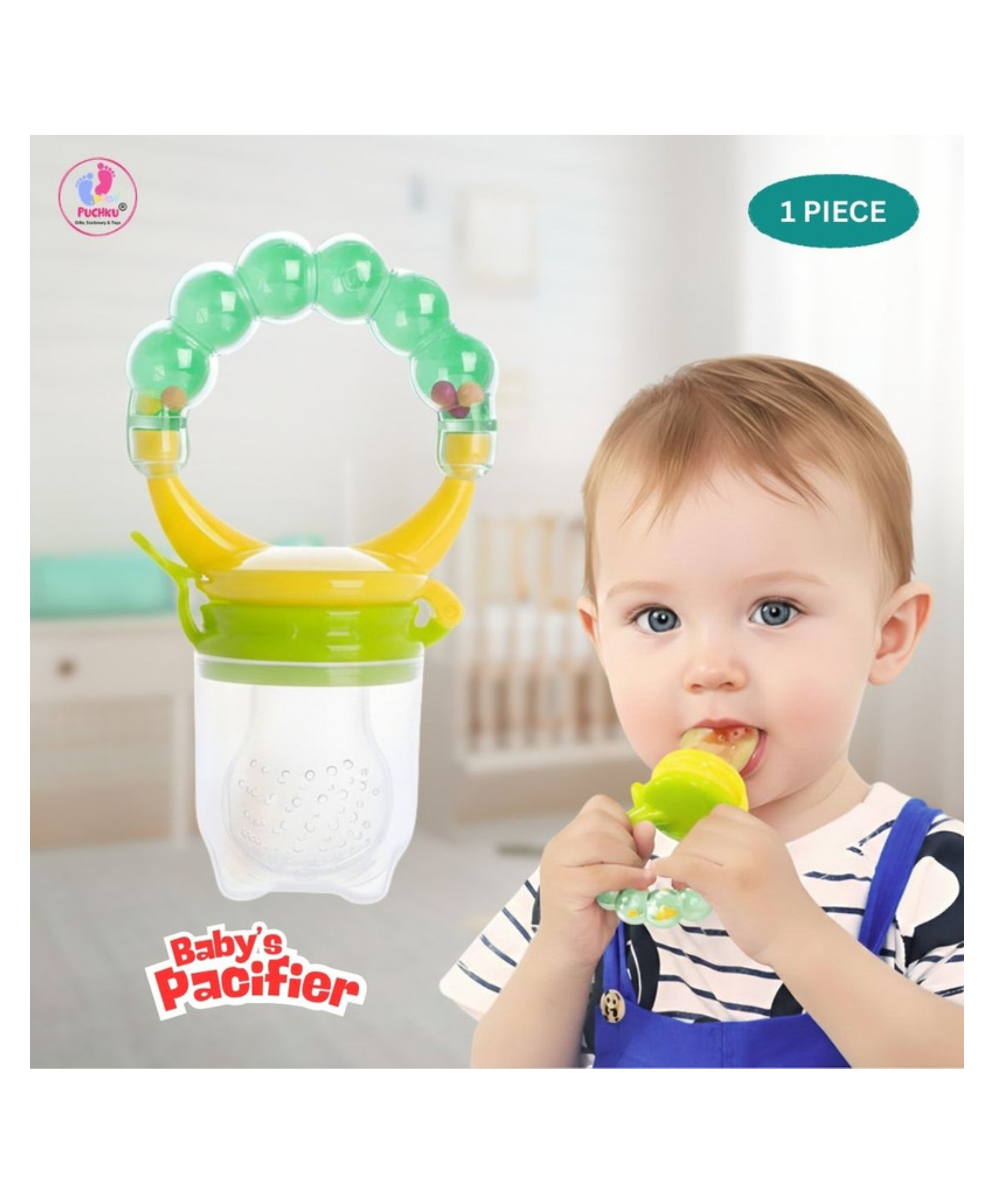Puchku Baby Pacifier New Born With Rattle Handle Silicone Fresh Fruit Safe Kids Soother - Green-image-44